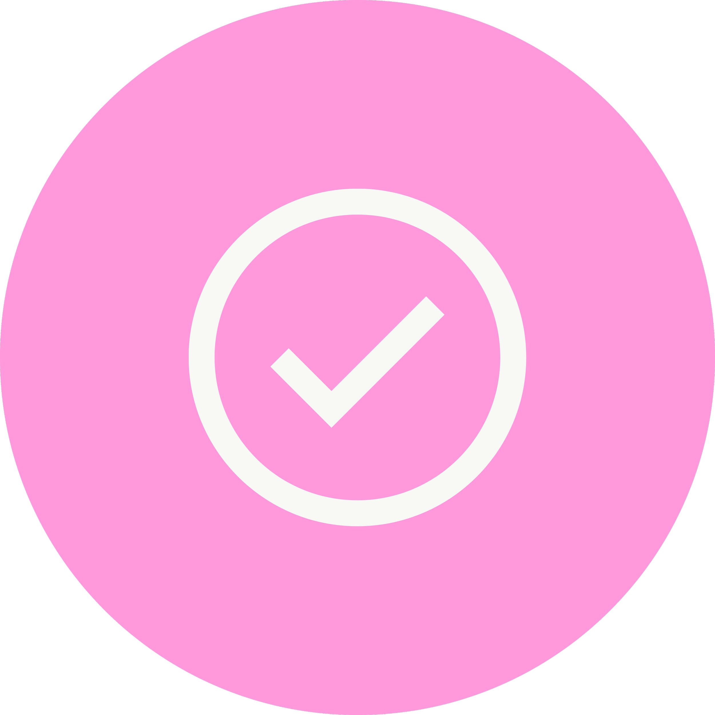 Pink circular background with a white check mark inside a white circle in the center.