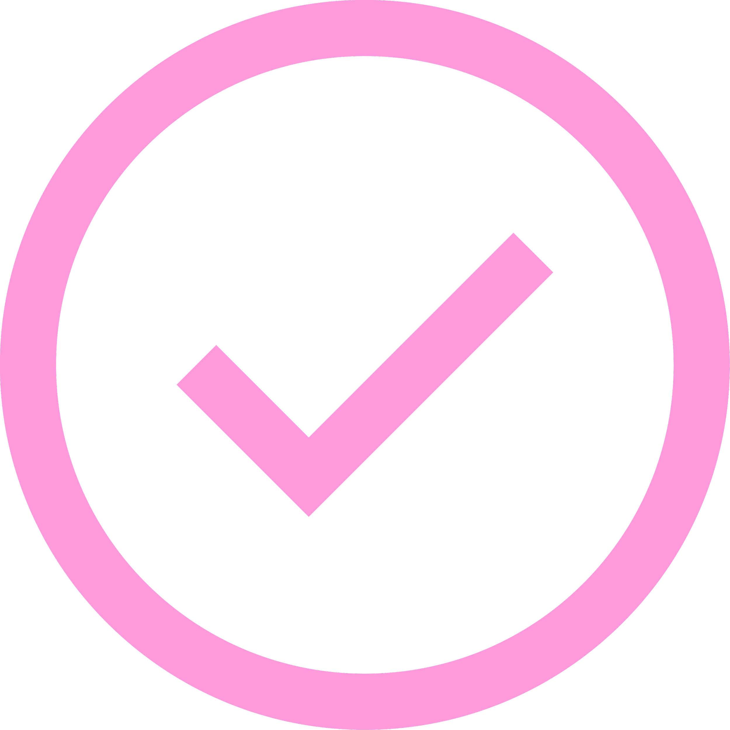 Pink checkmark inside a pink circle on a black background.