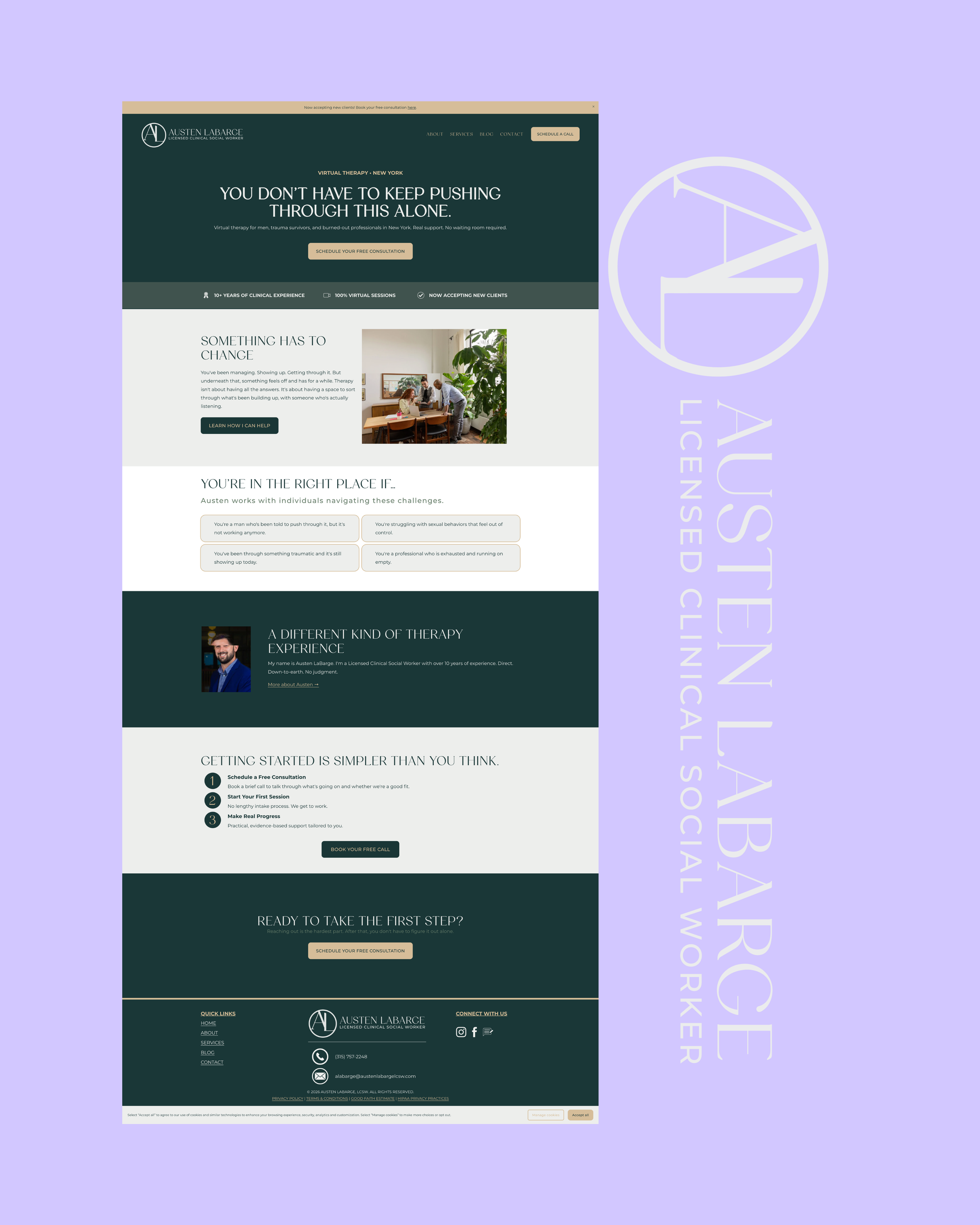 Austen LaBarge, LCSW therapy website homepage designed by Click Command Co.