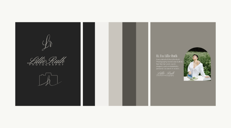 Lillie Ruth Photography logo suite, color palette, and website about page designed by Click Command Co.