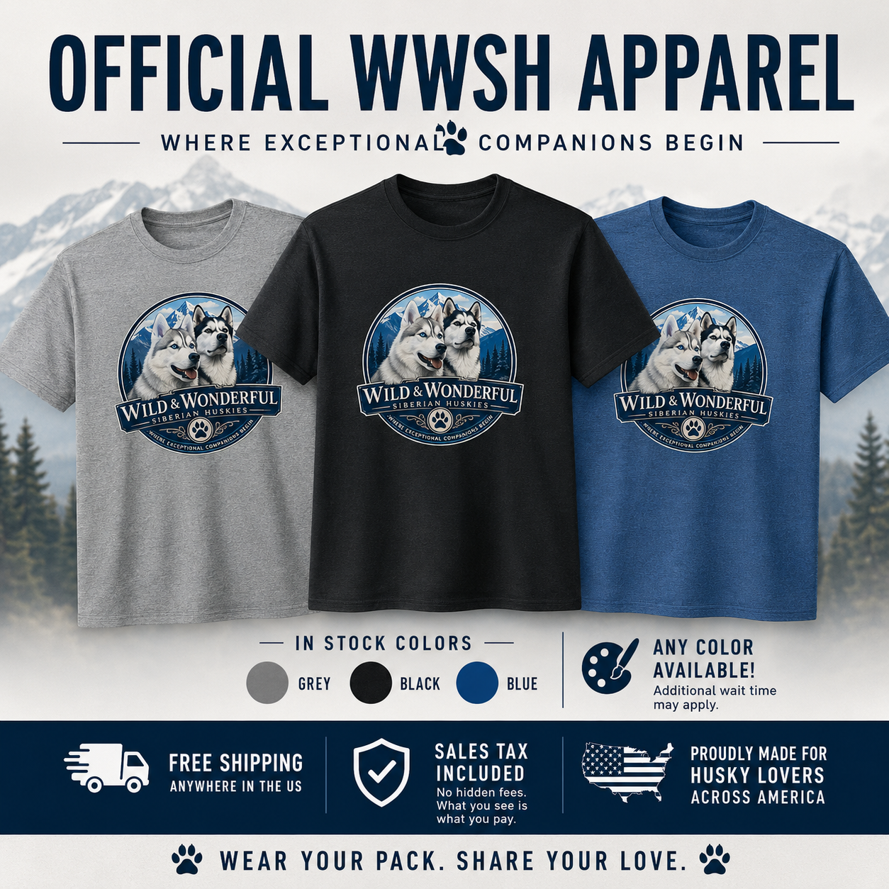Wild & Wild Wonderful Siberian Huskies tee-shirt (Rear logo)