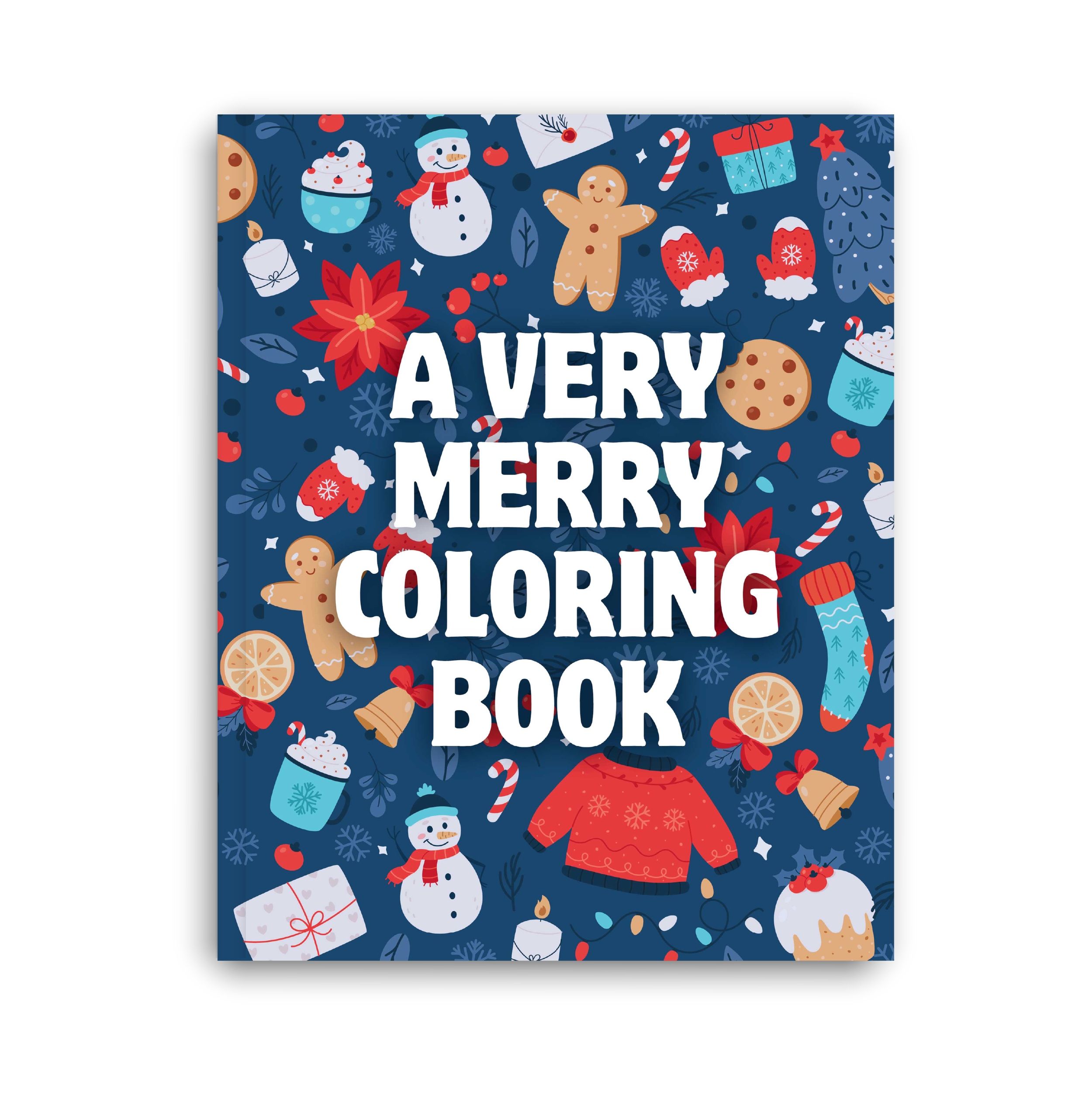 Holiday-themed coloring book cover featuring festive icons