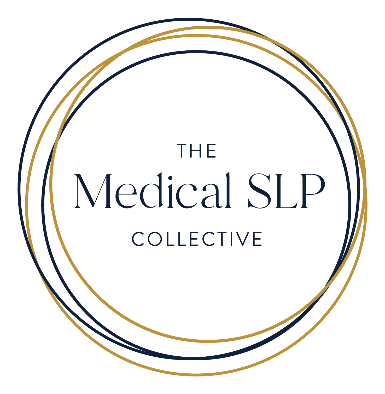 Circular logo with multiple concentric circles and the text 'The Medical SLP Collective' in the center.