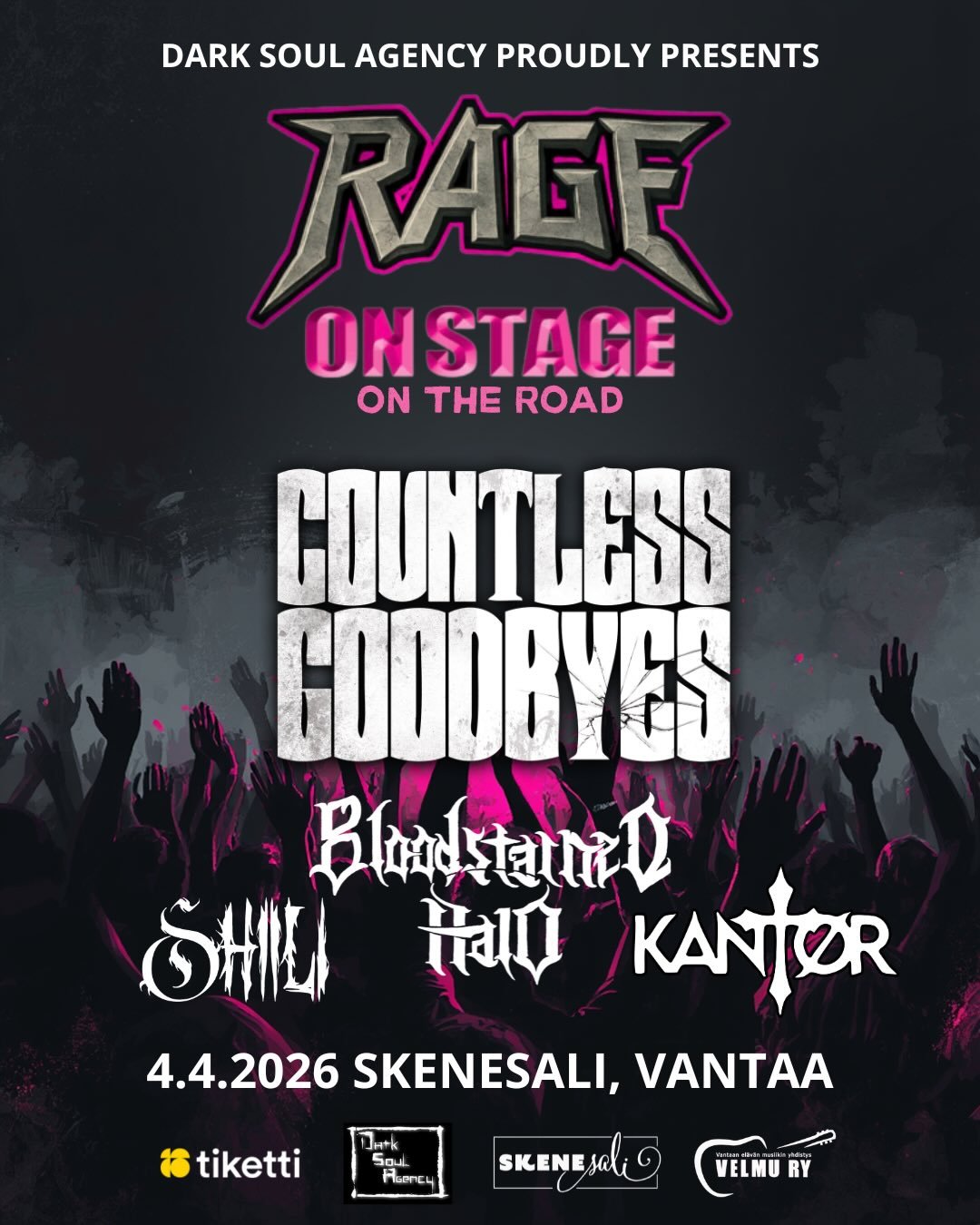 ONKO VANTAA VALMIINA??!!??

Huomenna @skenesali rytisee kun @countlessgoodbyes , @bloodstainedhalo_official , @shiiliofficial ja @kantor_band valtaavat lavan!!!🔥🔥🔥🔥🔥

Ennakkoliput myynniss&auml; bion linkist&auml; hintaan 20&euro; la 4.4 klo 19 