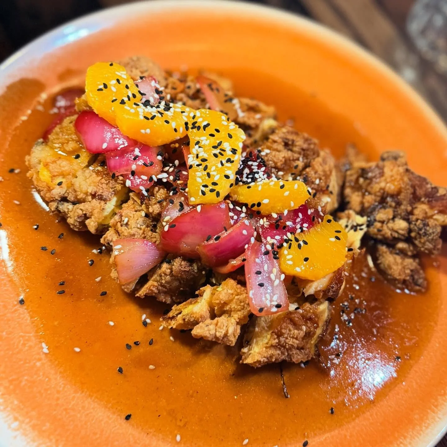 A Chinese Classic elevated by @chfshirleychung Orange Chicken. Fried Amish Chicken, tossed in a balanced sweet and tangy sauce, with a little added spice for heat. Topped with Mandarin Orange segments and sesame seeds.