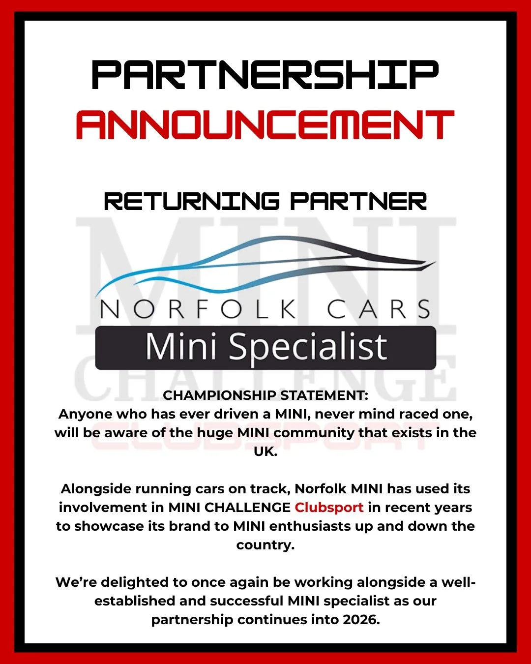 Anyone who has ever driven a MINI, never mind raced one, will be aware of the huge MINI community that exists in the UK.

Alongside running cars on track, @norfolk.mini has used its involvement in MINI CHALLENGE Clubsport in recent years to showcase 