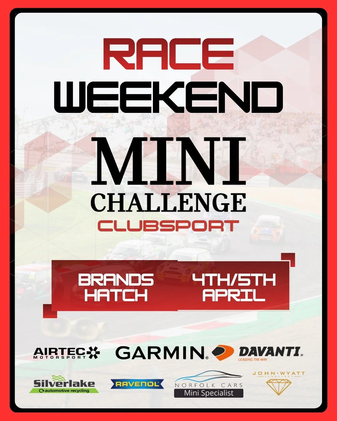🏁 RACE WEEK IS HERE 🏁
 The wait is over&hellip; the 2026 MINI CHALLENGE CLUBSPORT is back on track this weekend @brandshatchofficial 🔥
 3 races.
Door-to-door racing.
No room for mistakes.
 This is where grassroots racing delivers BIG energy 💥

Ex