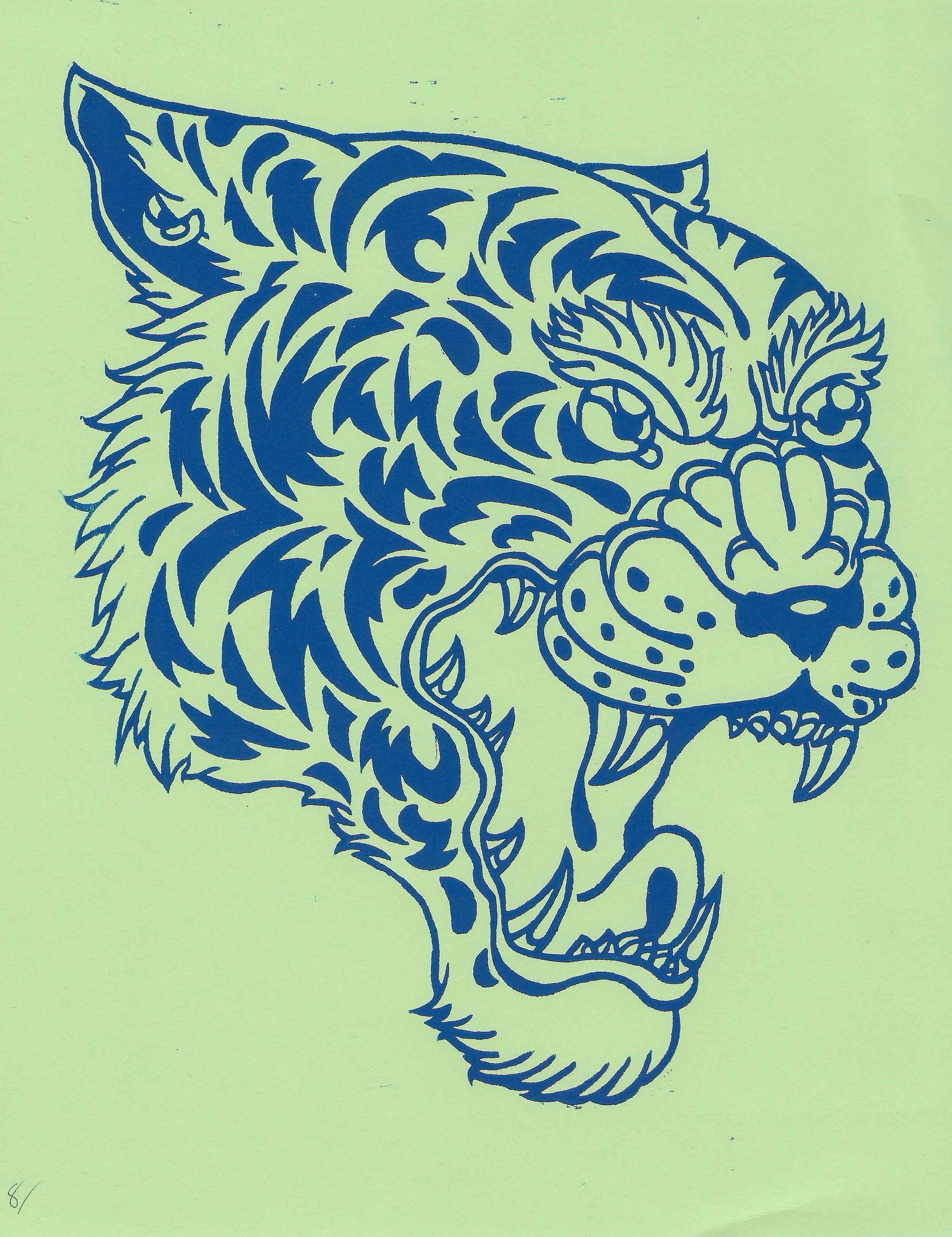 Tiger Redux 3, woodblock print, 2024