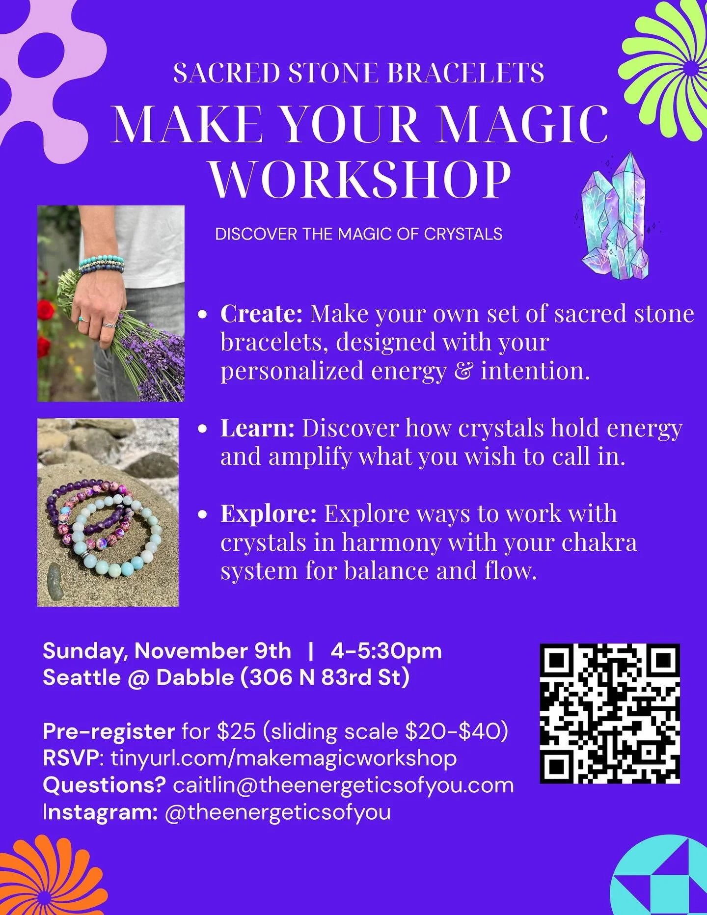 🪄 MAKE YOUR MAGIC: Sacred Stone Bracelet Workshop 📿

Join us for an afternoon of crystal alchemy + creative play, where intention meets beauty and energy becomes art. 

🌀 You&rsquo;ll create your own set of sacred stone bracelets, each one attuned