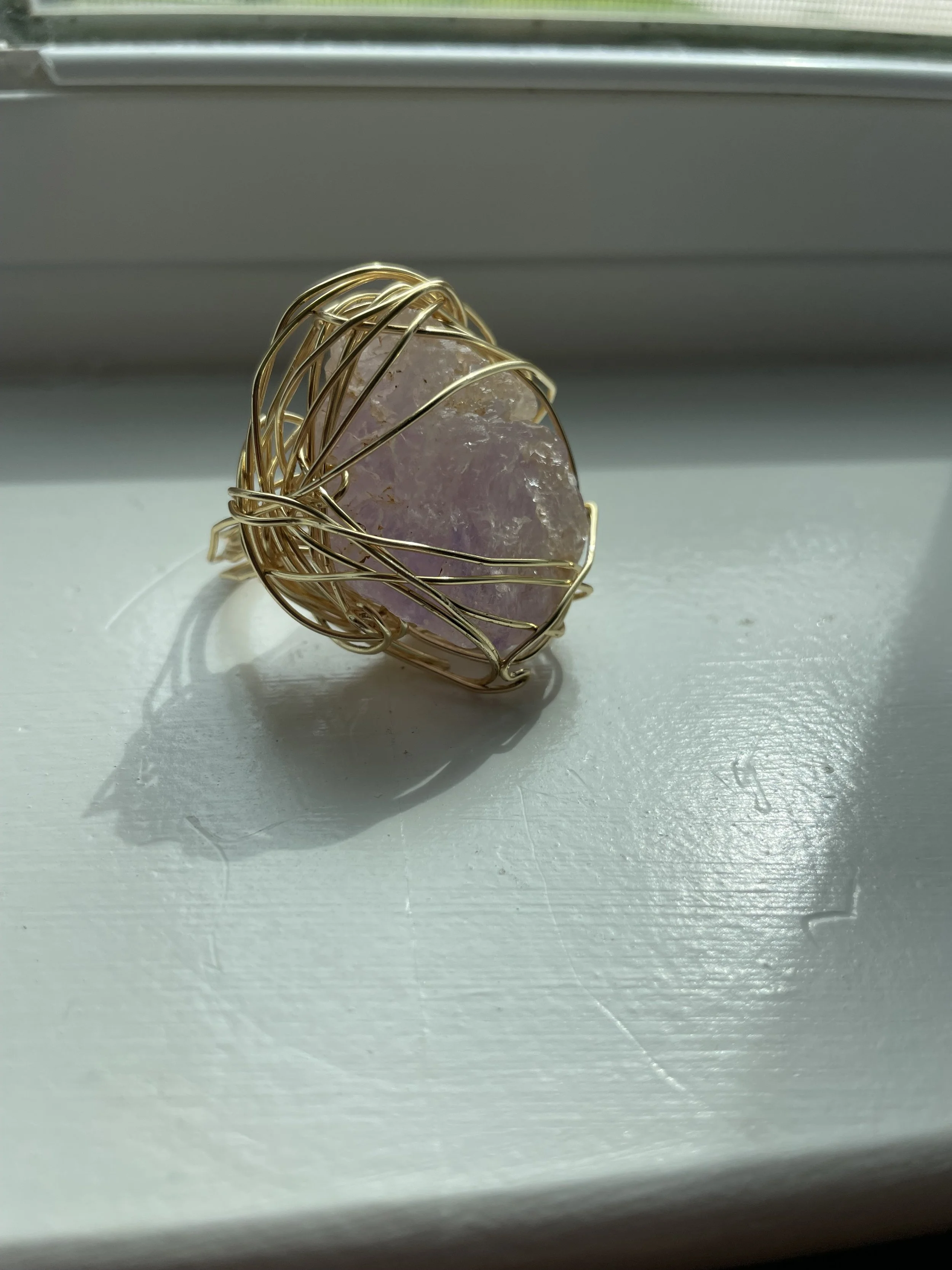 Raw Amethyst Gold Wire-Wrapped Statement Ring
