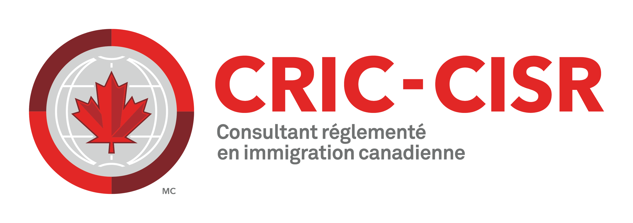 Logo de CRIC-CISR avec feuille d'érable rouge, texte "Consultant réglementé en immigration canadienne".