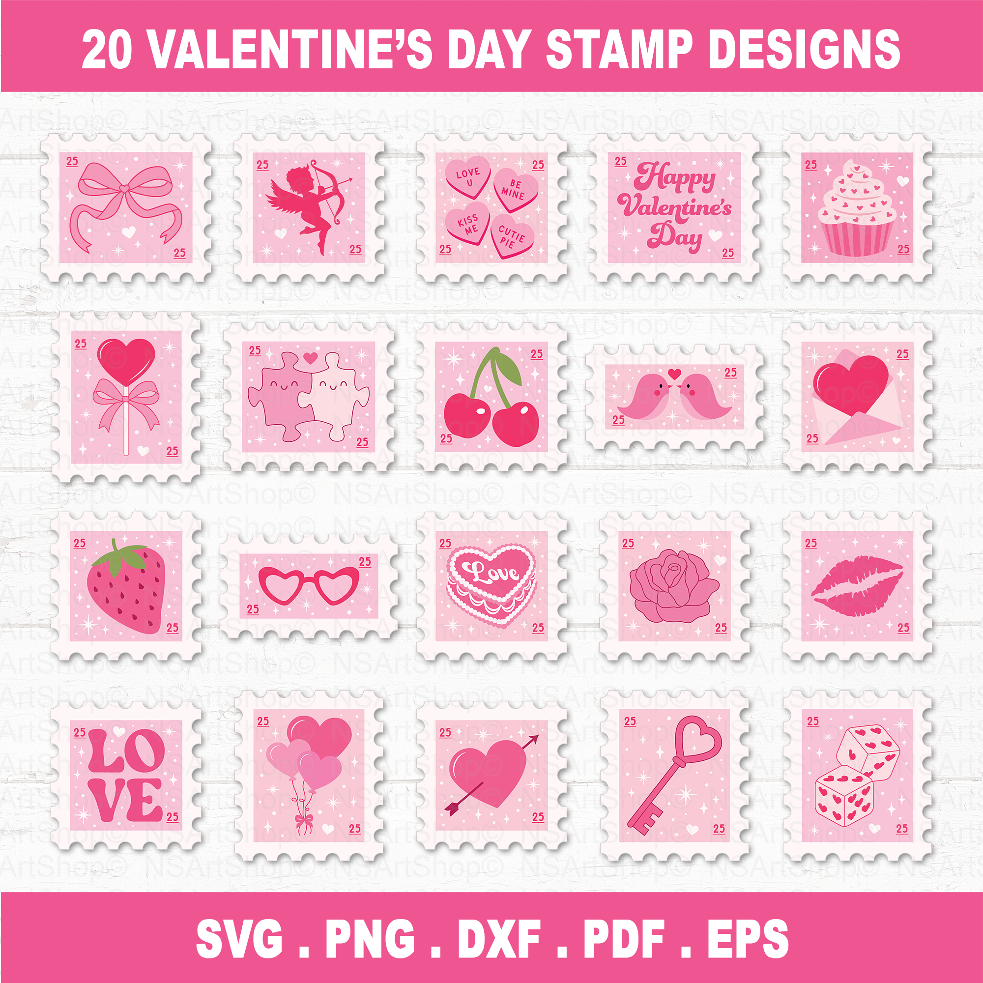 Valentine's Day Stamps SVG PNG Bundle