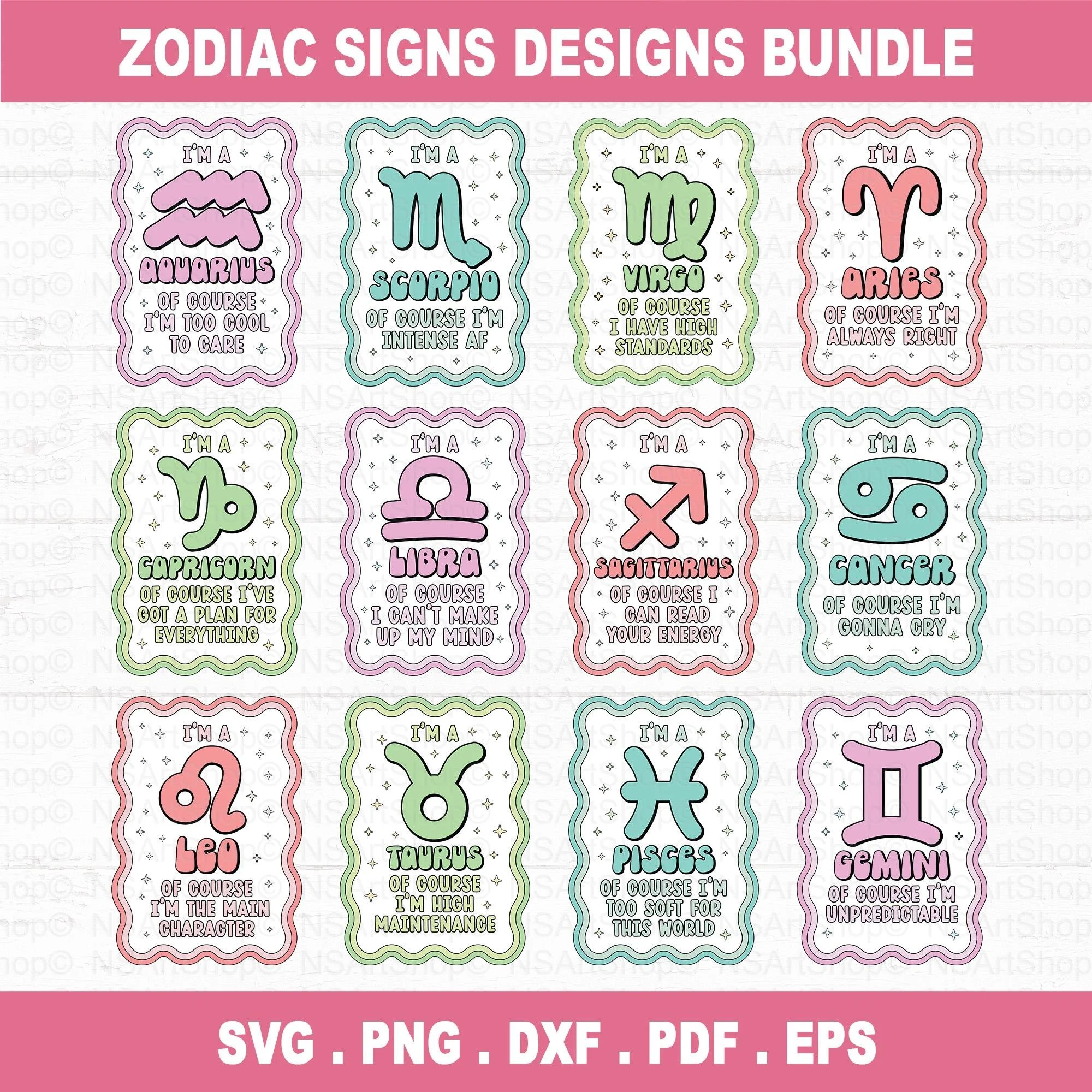 Zodiac Signs SVG PNG Bundle