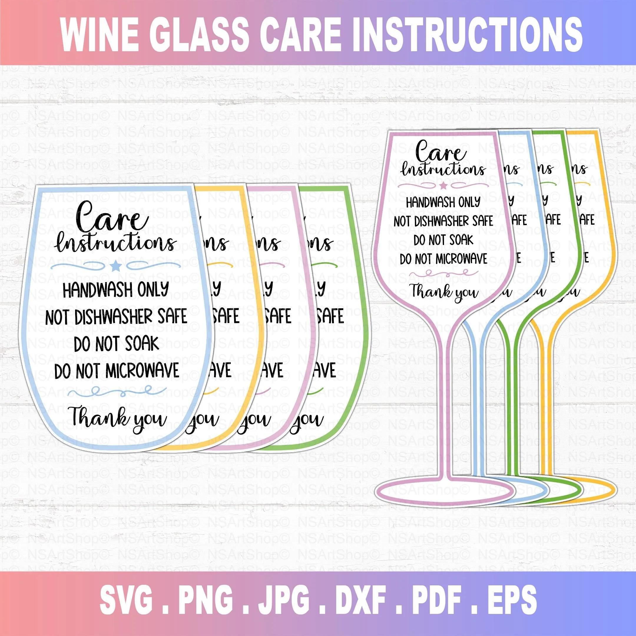 Wine Glass Care Instruction Tag SVG