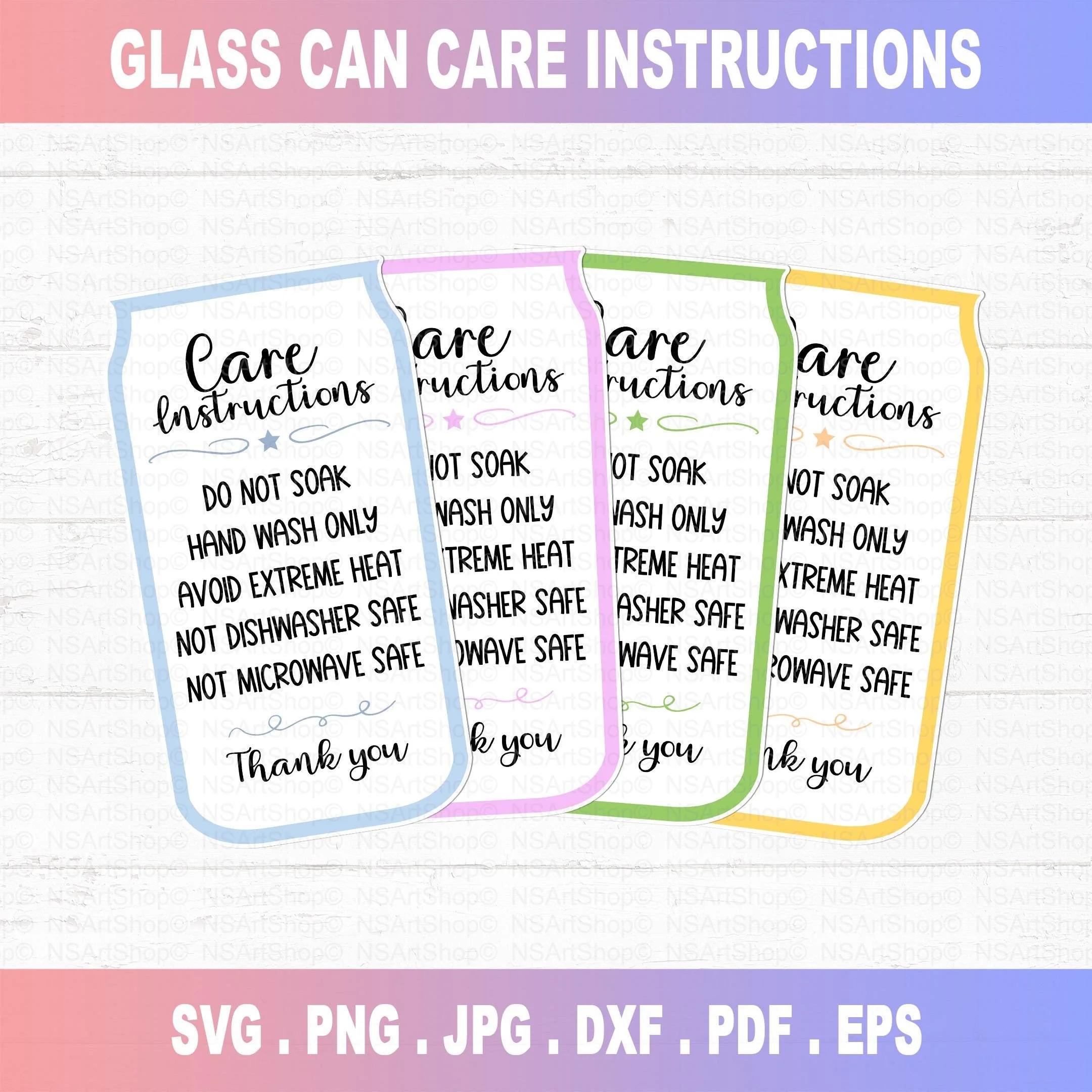Glass Can Care Instructions Card SVG