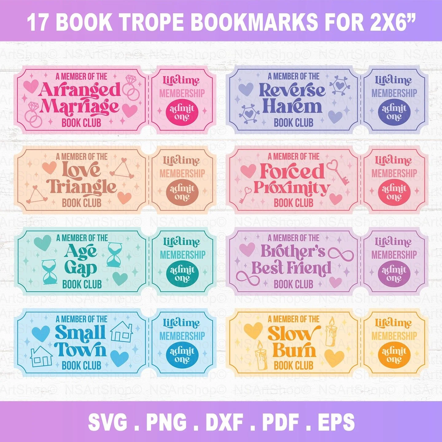 Book trope lovers, this one&rsquo;s for you 📚✨

17 Book Trope Bookmarks sized perfectly for 2x6&rdquo; projects &mdash; think Cricut, printing, laminating, gifting&hellip; all the fun stuff 💕
Each trope comes as a cute &ldquo;Book Club&rdquo; ticke