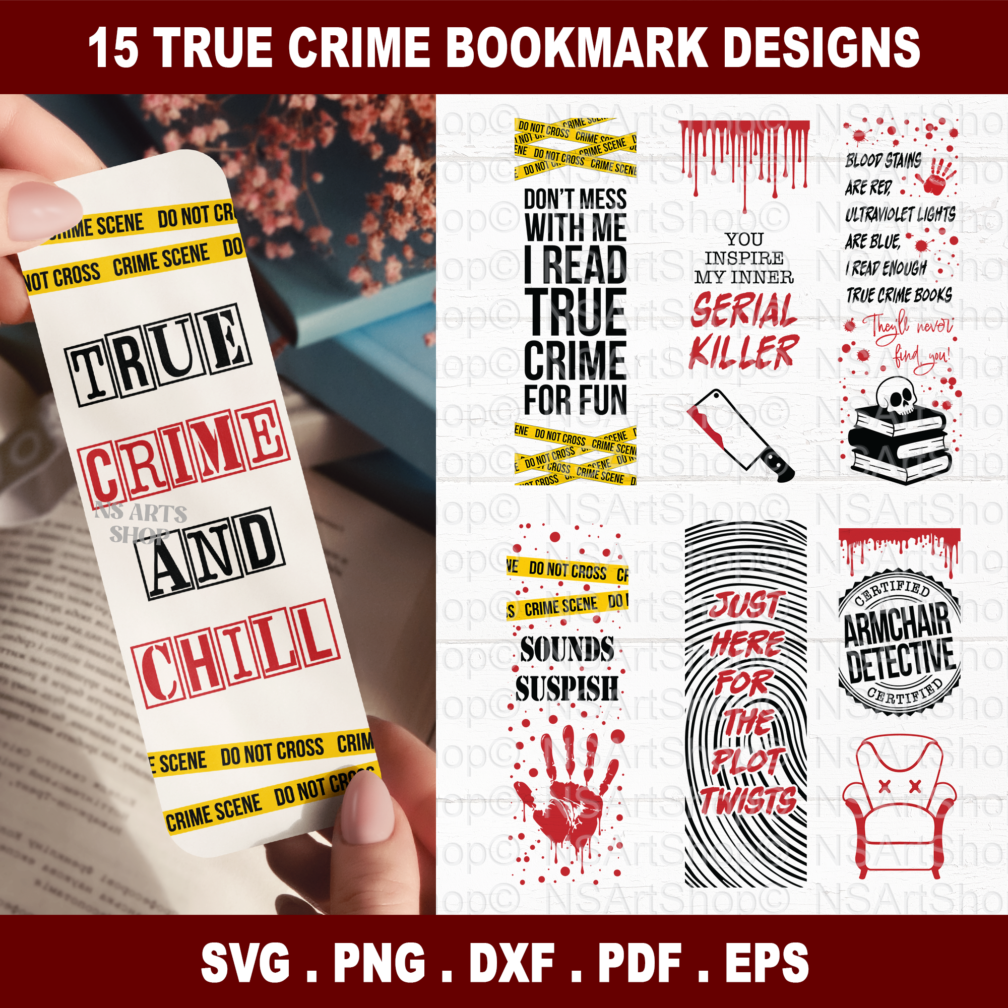 True Crime Bookmark SVG Designs Bundle