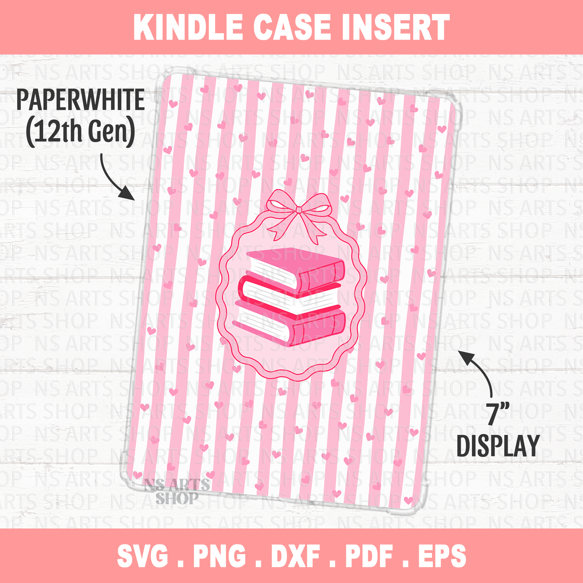 Books N' Pink Kindle Insert PNG Paperwhite 12th Gen