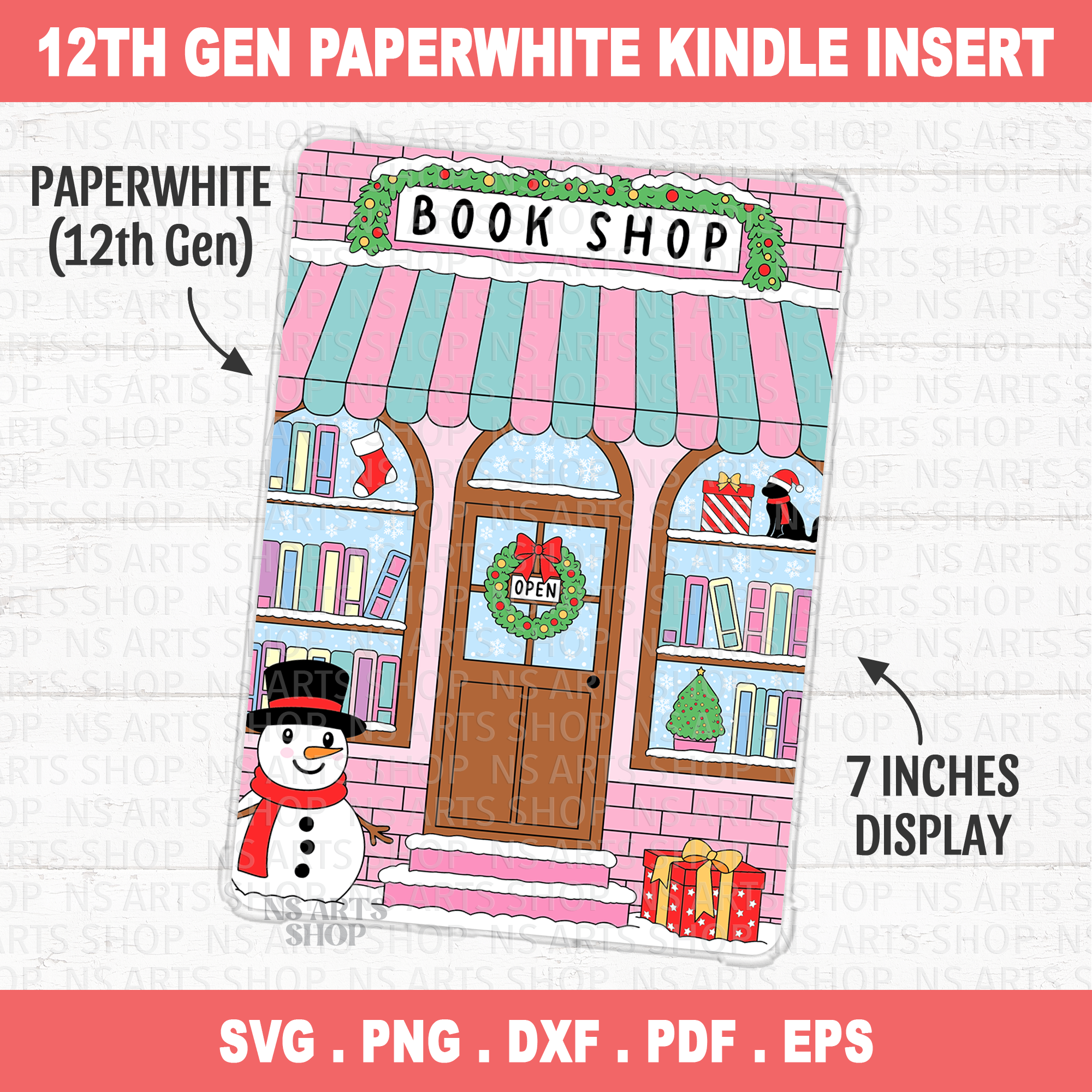 Christmas Bookshop Kindle Insert PNG Paperwhite 12th Gen