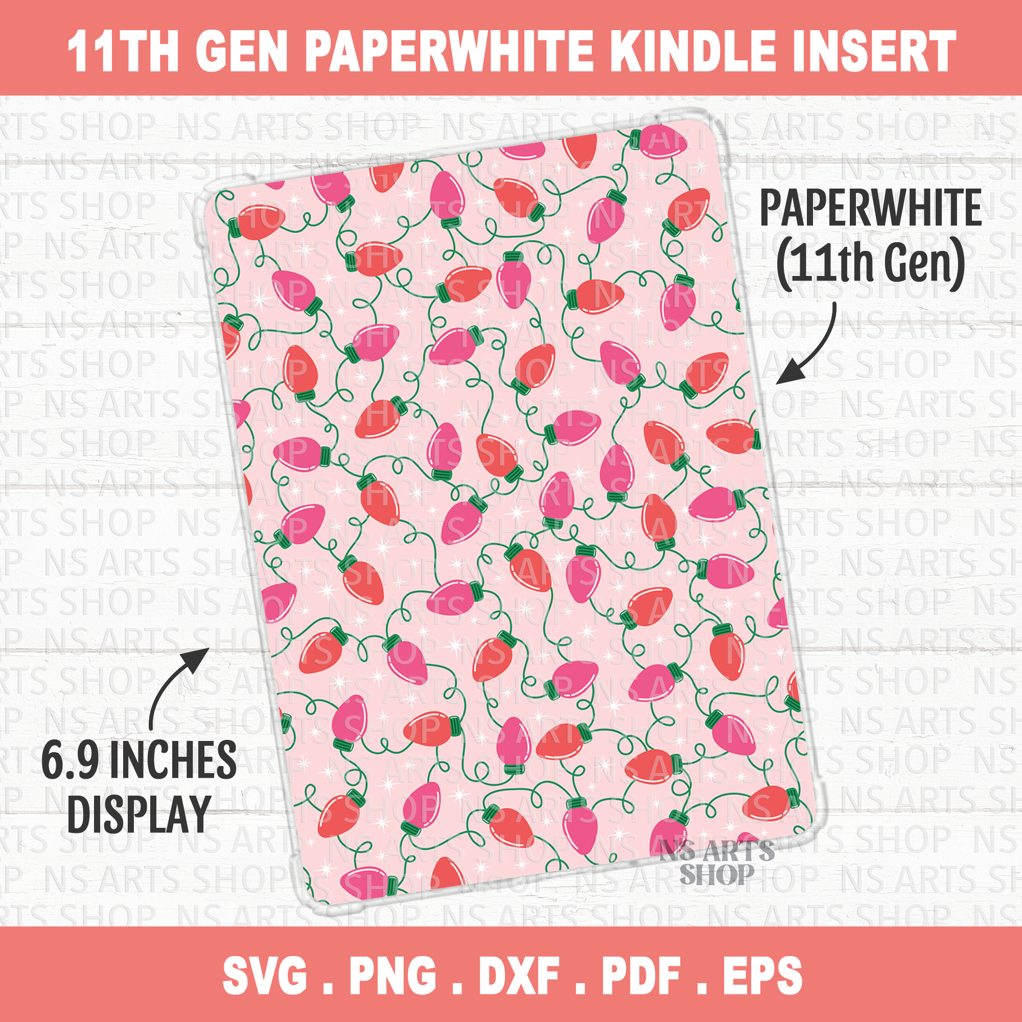 Christmas Lights Kindle Insert 11th Gen PNG