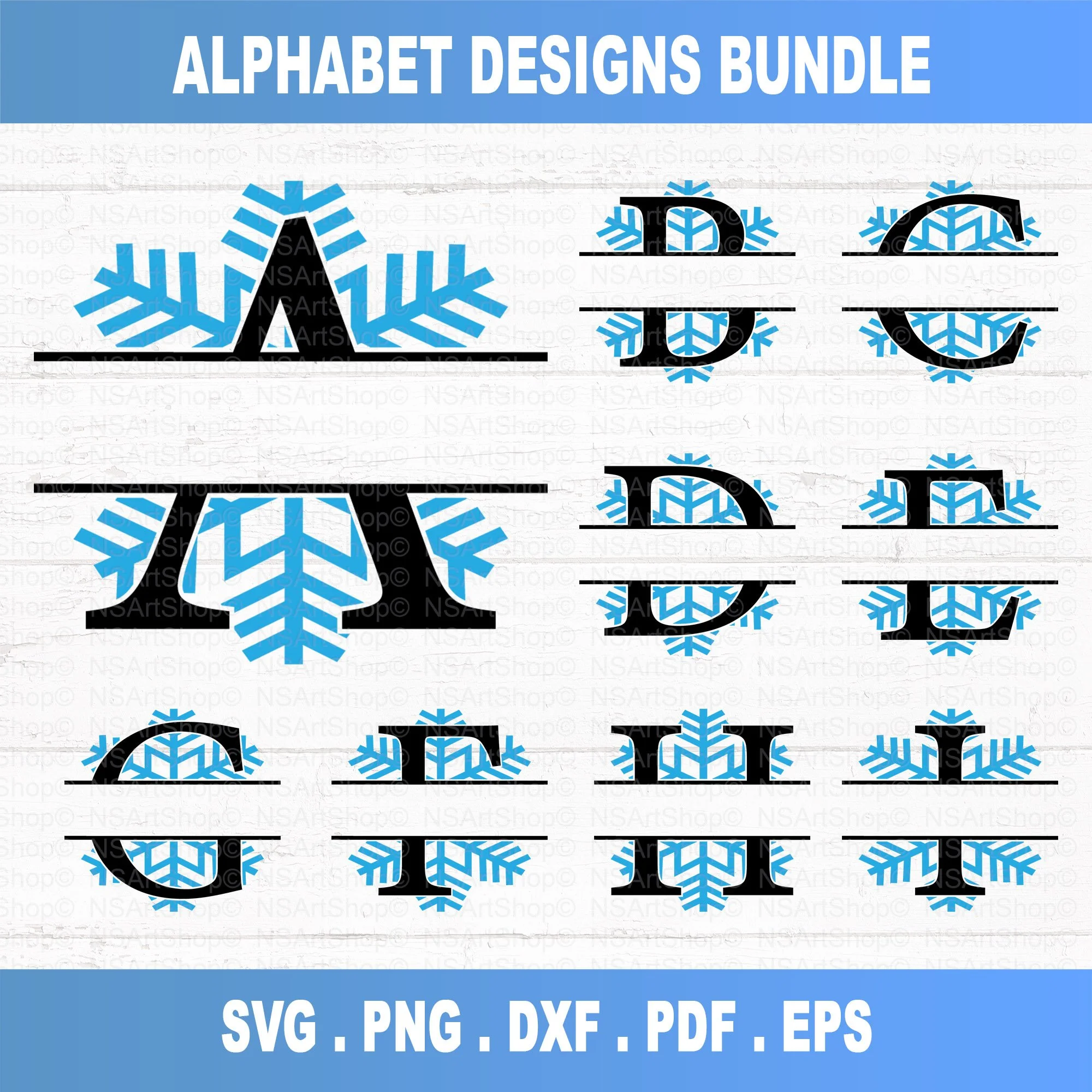 Snowflake Alphabet Monogram SVG Bundle