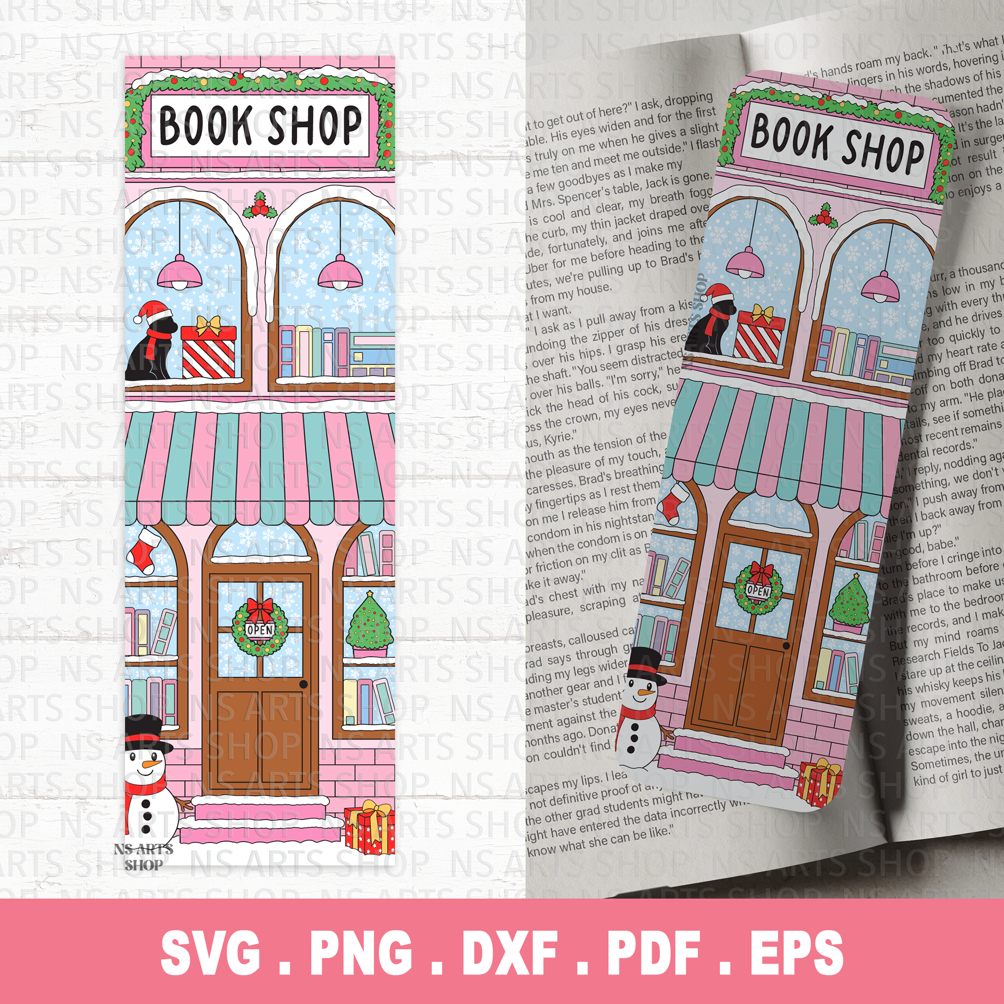 Christmas Bookshop Bookmark SVG PNG