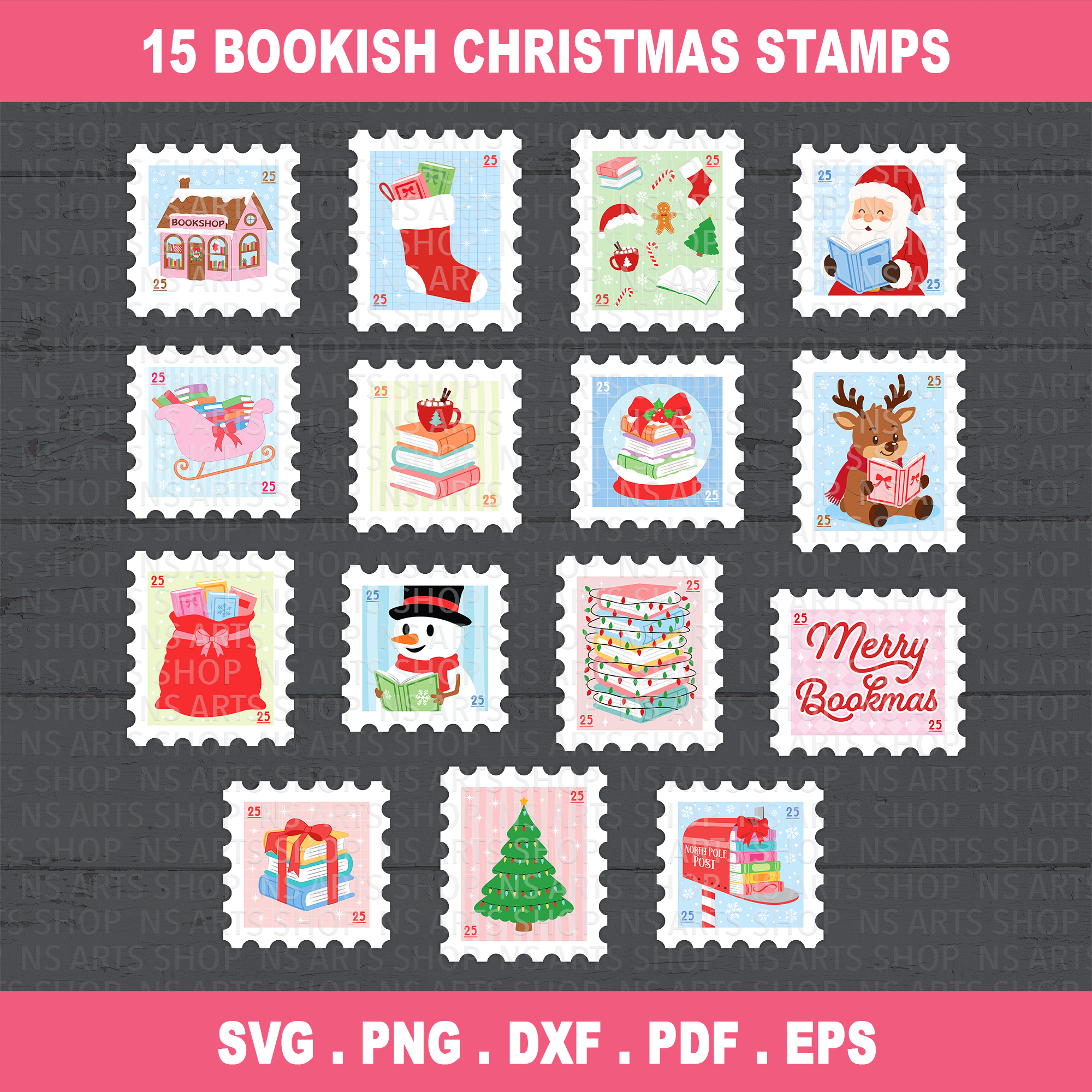 Christmas Book Stamps PNG SVG Bundle