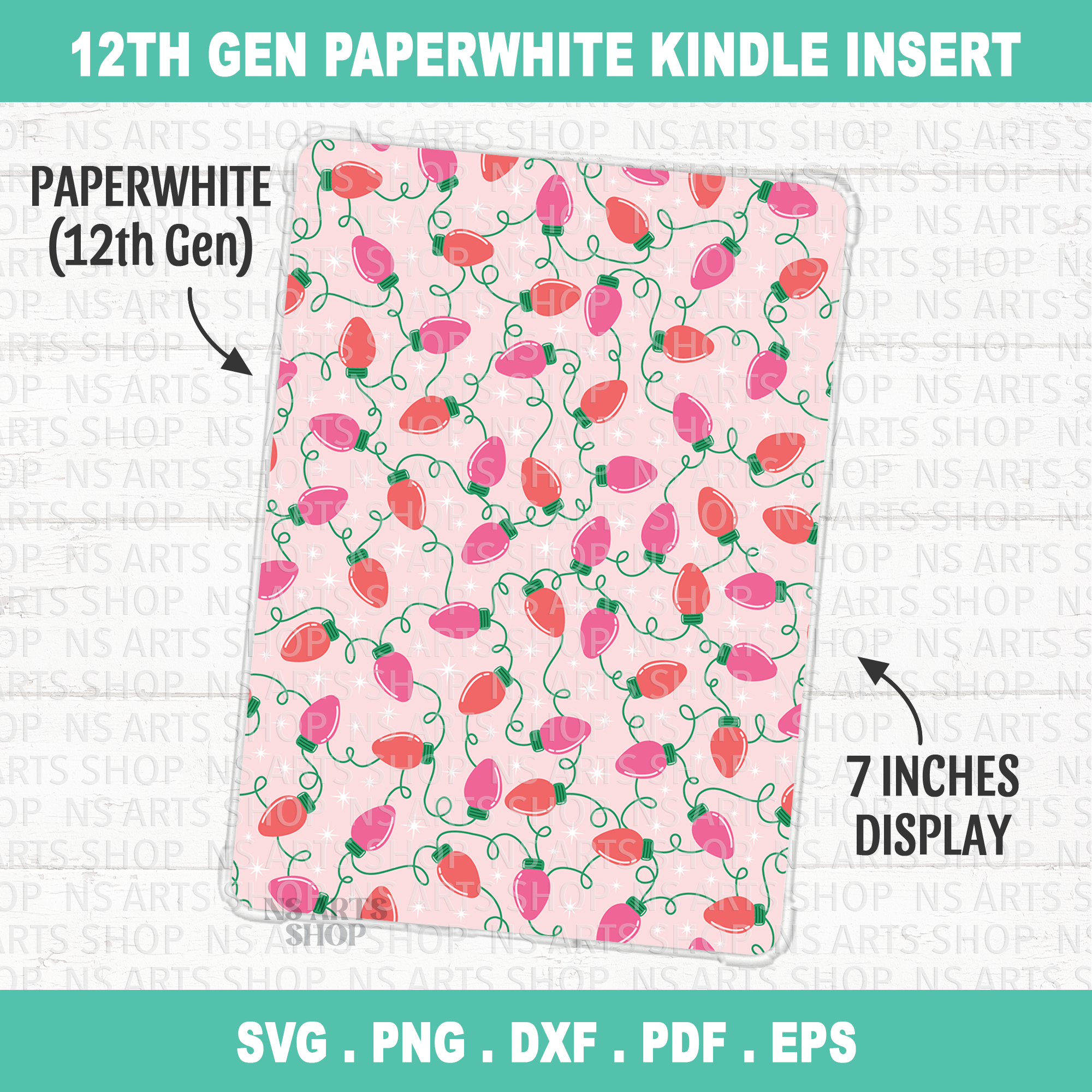 Christmas Lights kindle insert paperwhite 12th gen printable svg png file