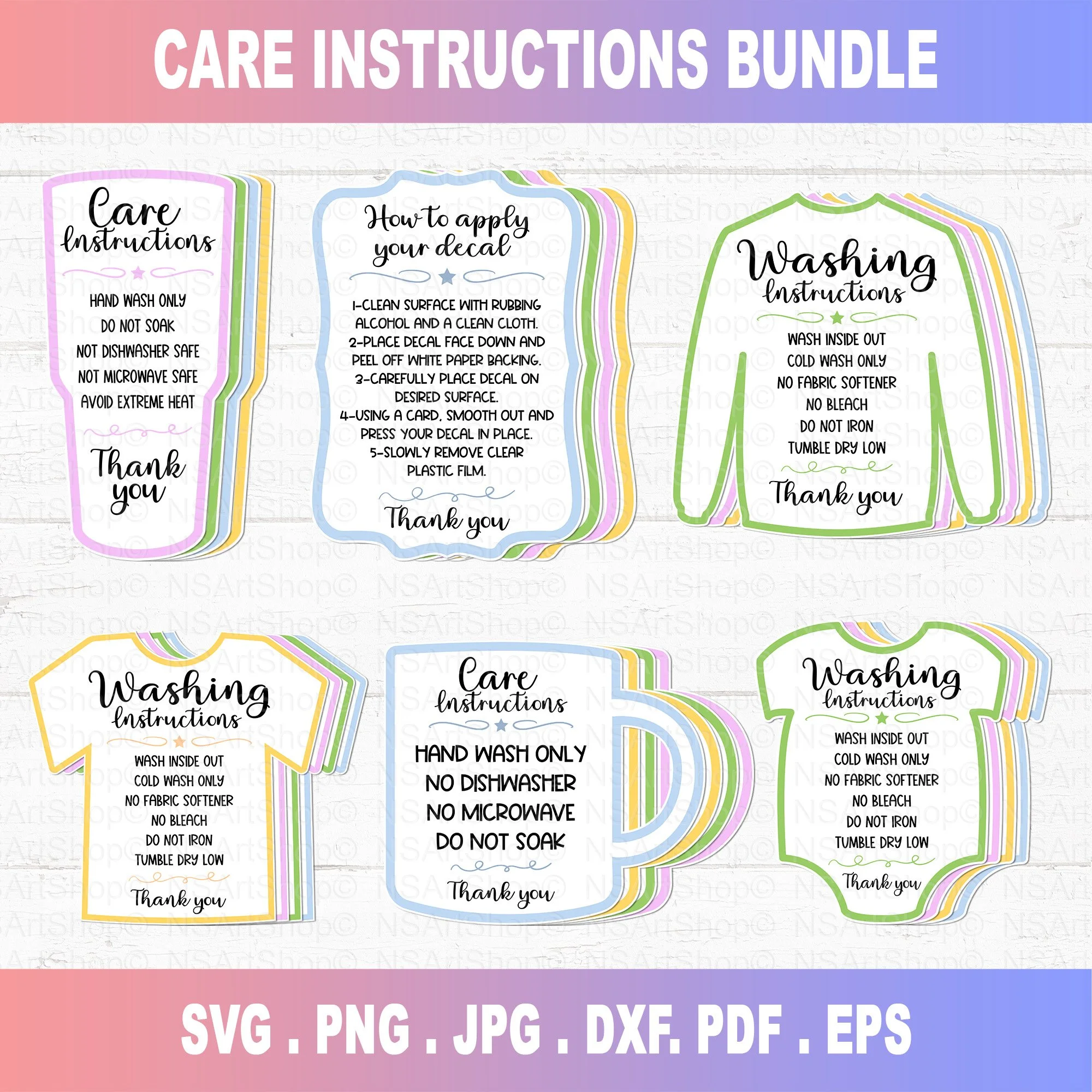 Care Instruction Card Digital Print Bundle