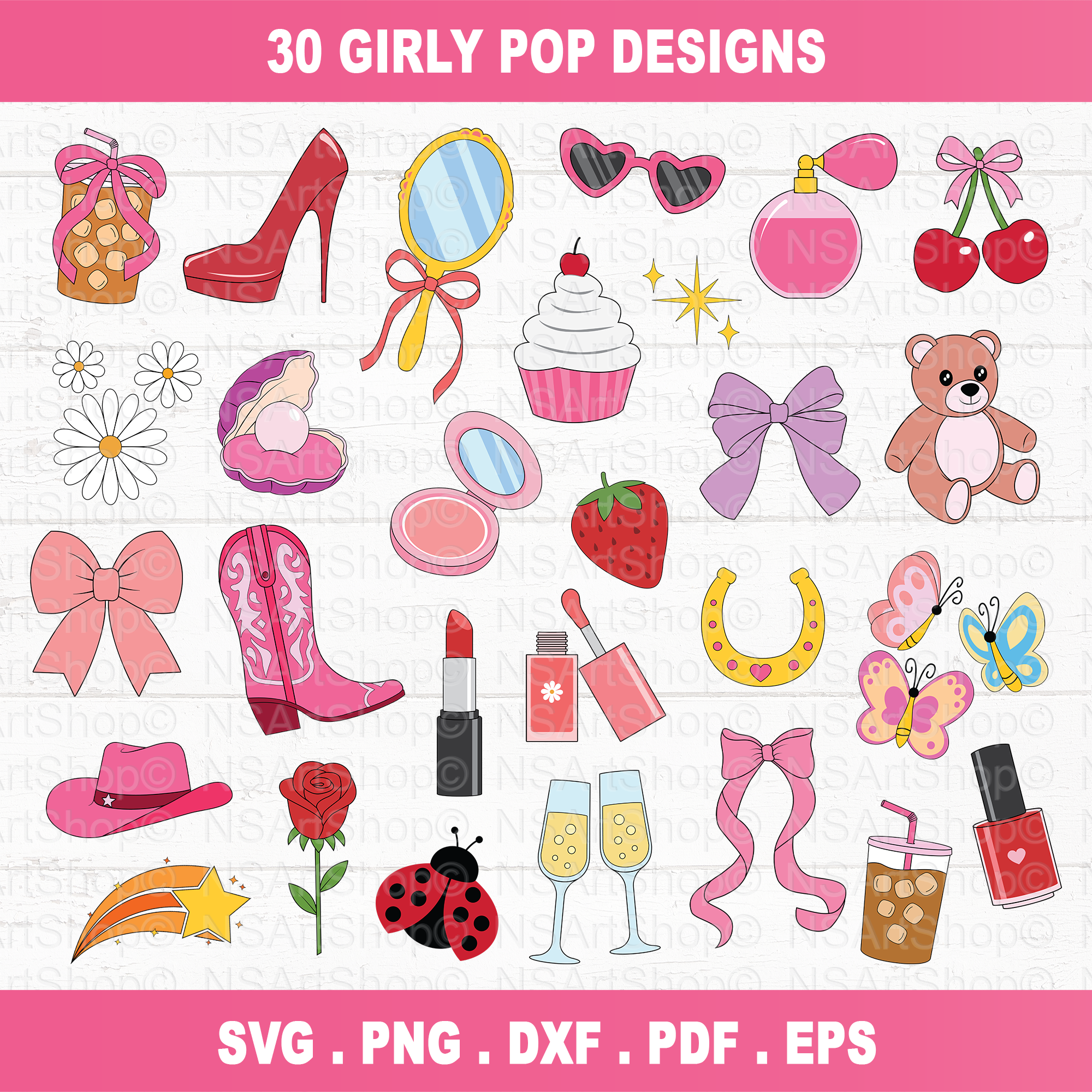 30 Girly Pop Clipart Bundle (SVG / PNG)