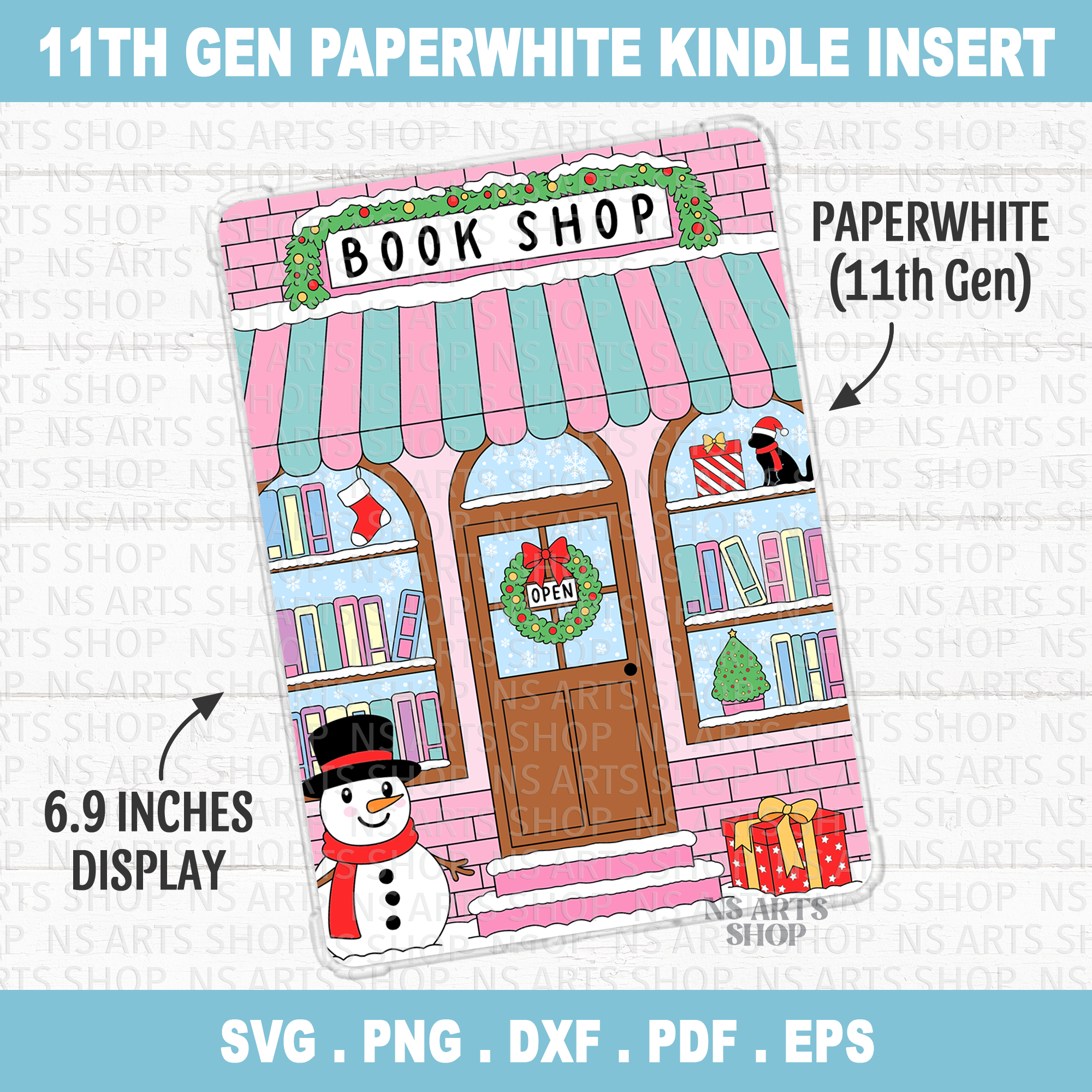 Christmas Bookshop Kindle Insert PNG Paperwhite 11th Gen