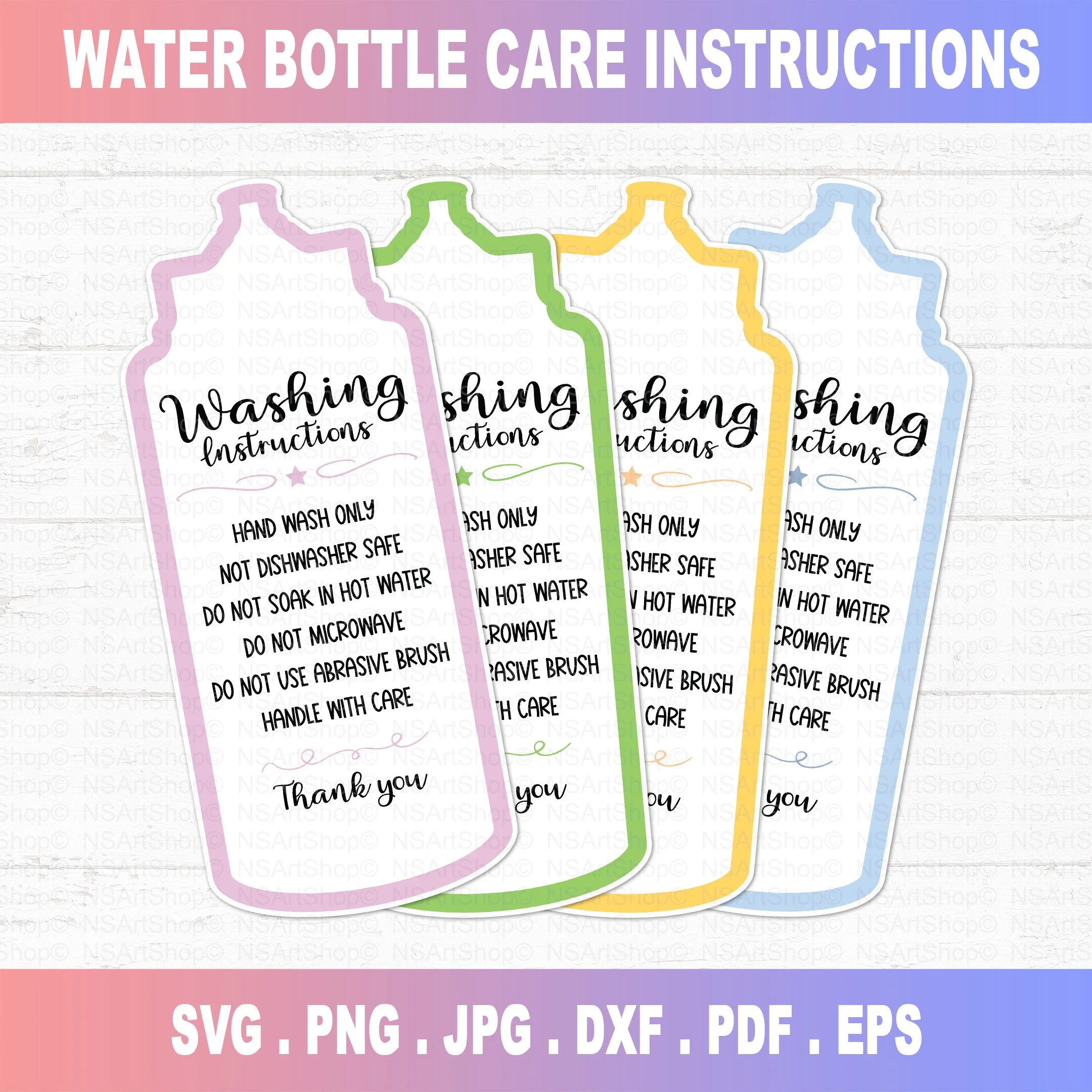 Water Bottle Instructions Care Card SVG