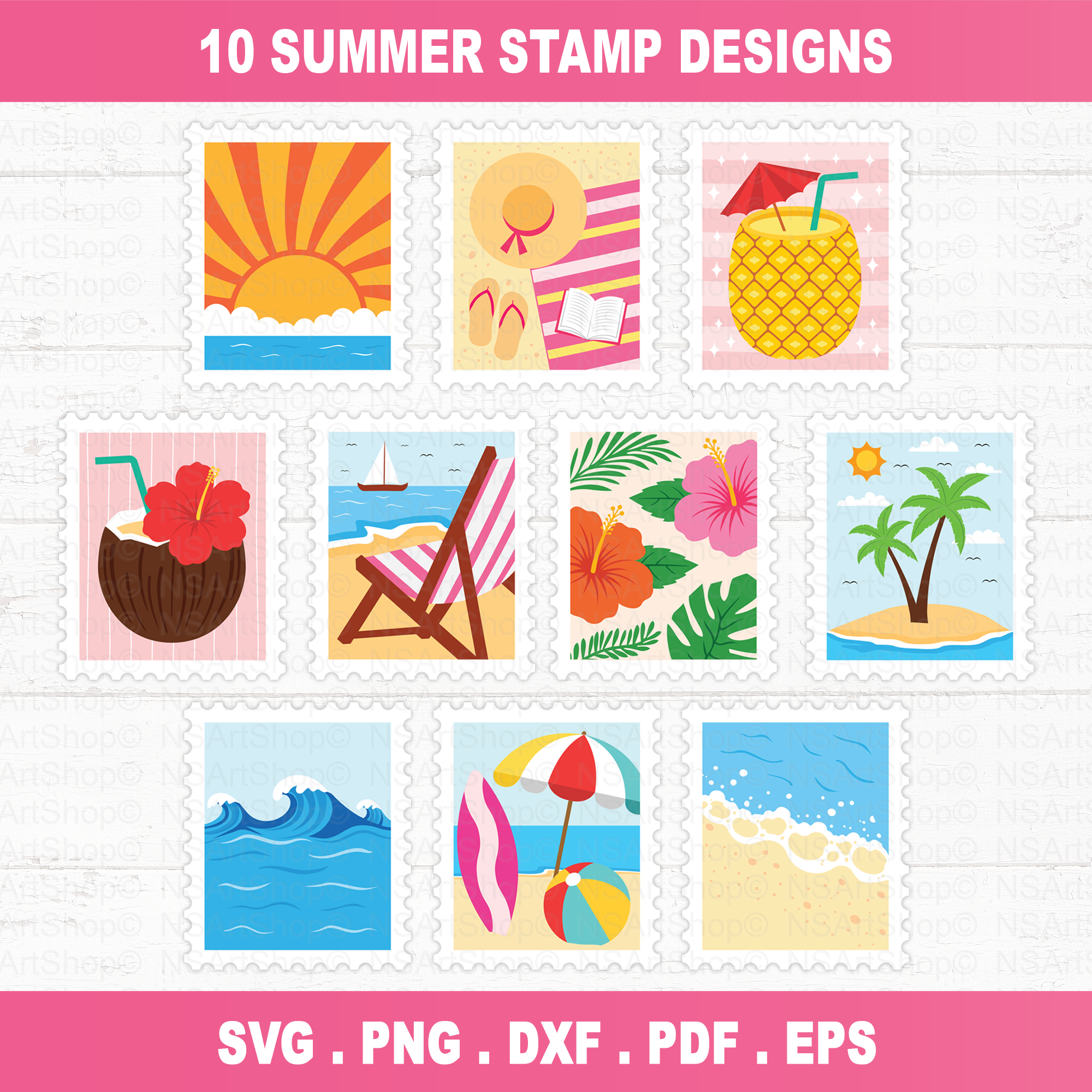 Summer Stamp PNG SVG Bundle