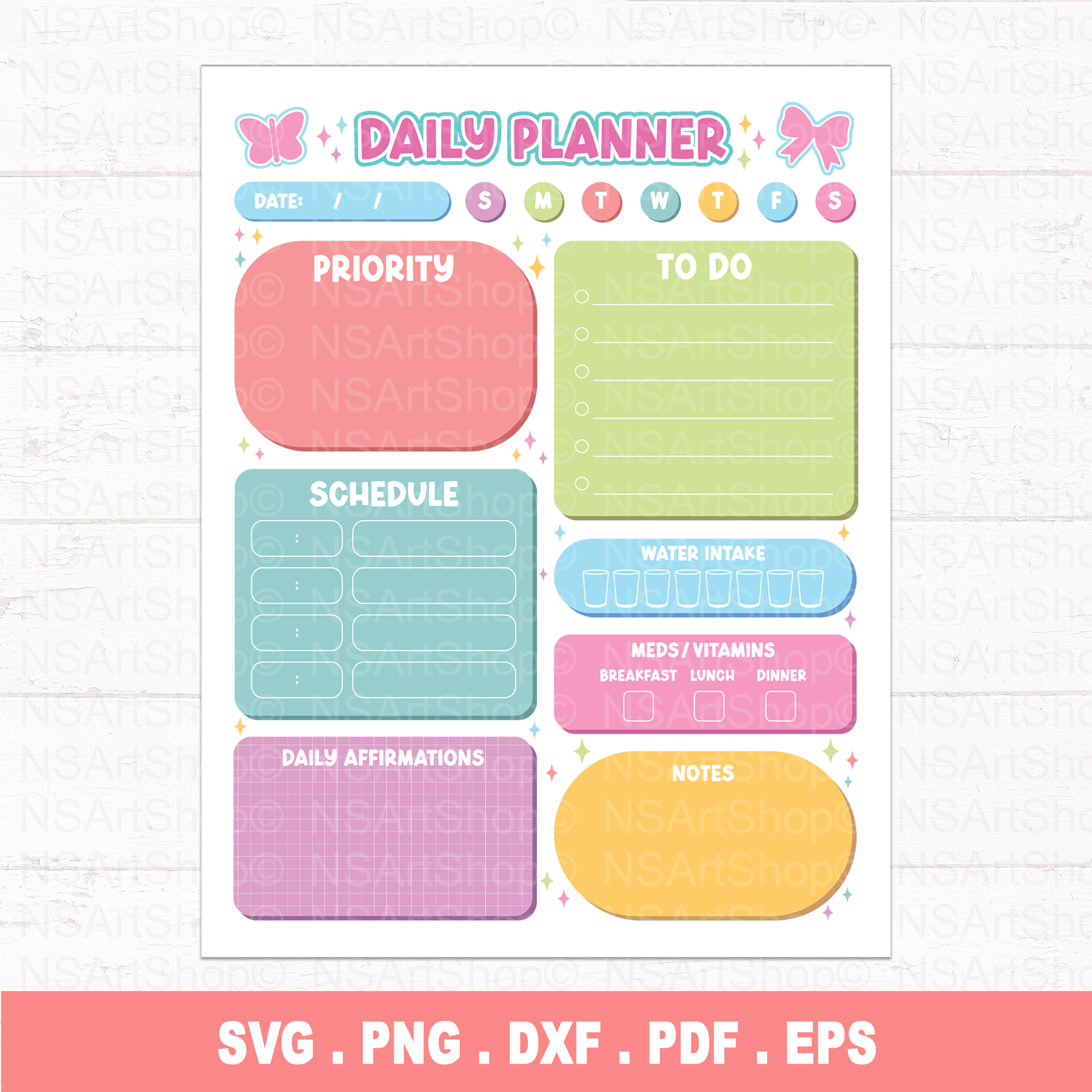 Daily Planner Notepad Printable Design / PNG