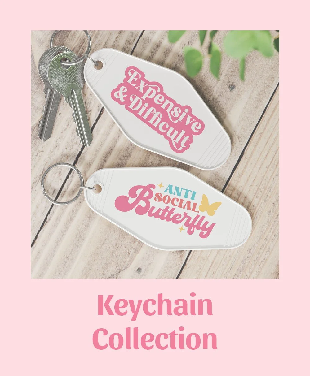 Keychain designs include png, dxf, svg cut files for Cricut, silhouette cameo, Make the Cut (MTC), Sure Cuts A Lot (SCAL), and Brother Scan and Cut Canvas.