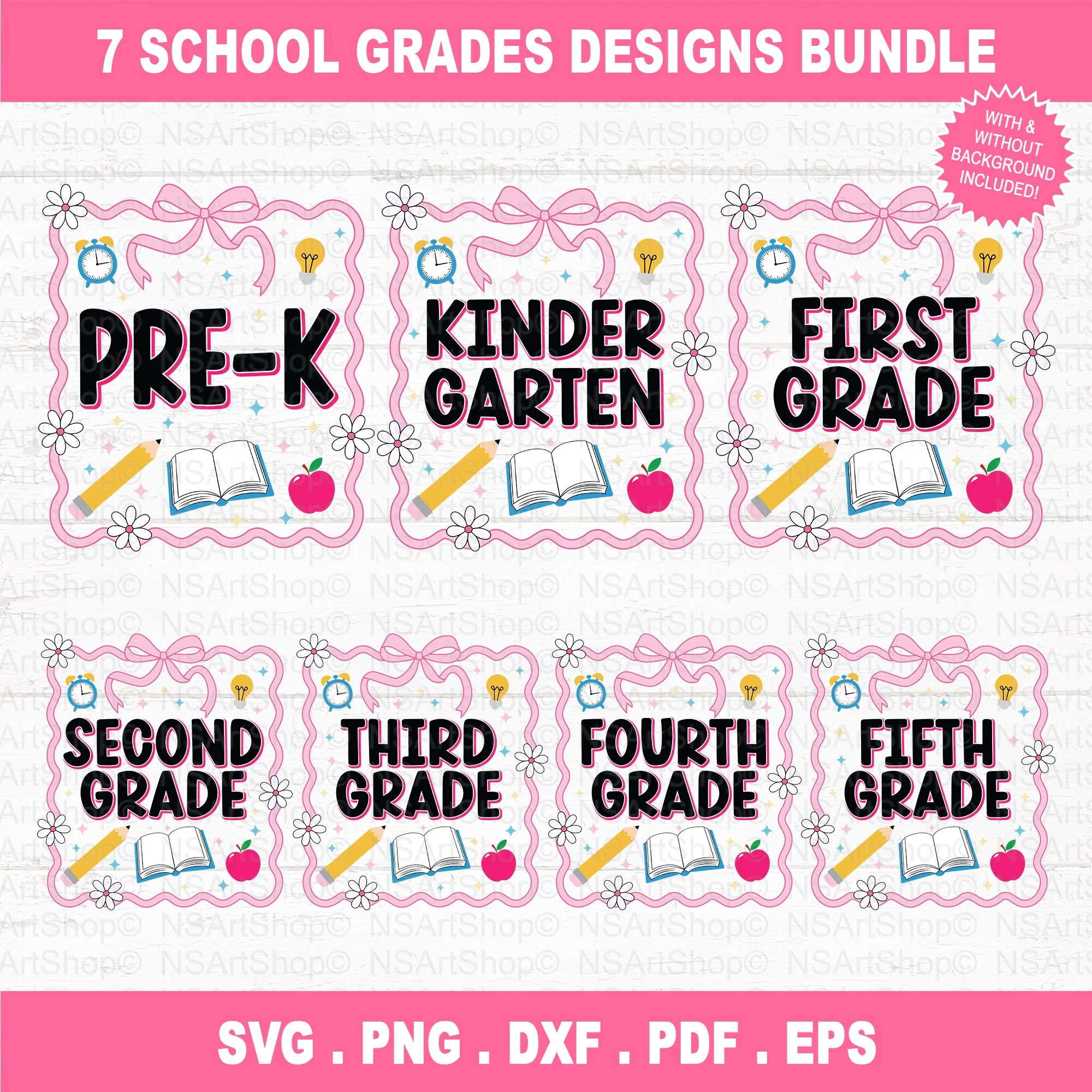 School Grades From Pre K to Fifth Grade SVG PNG Designs