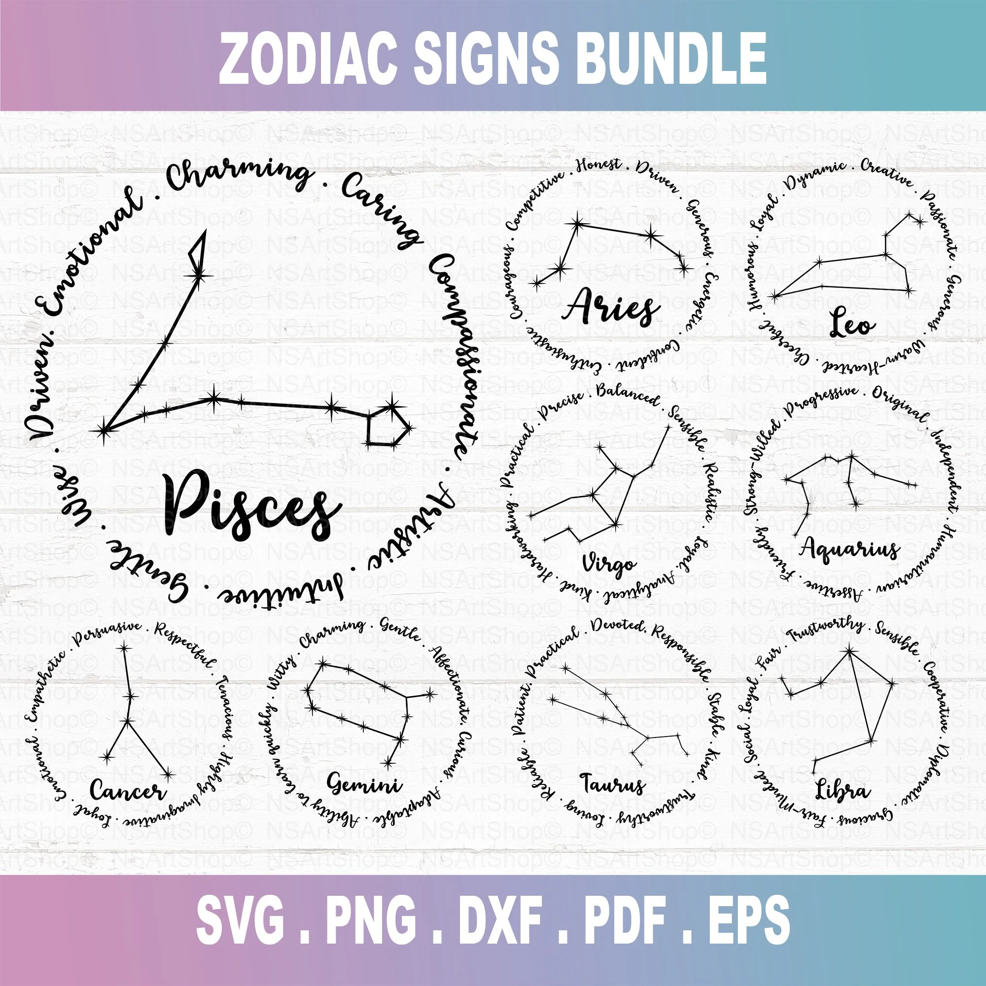 Zodiac Signs SVG Bundle