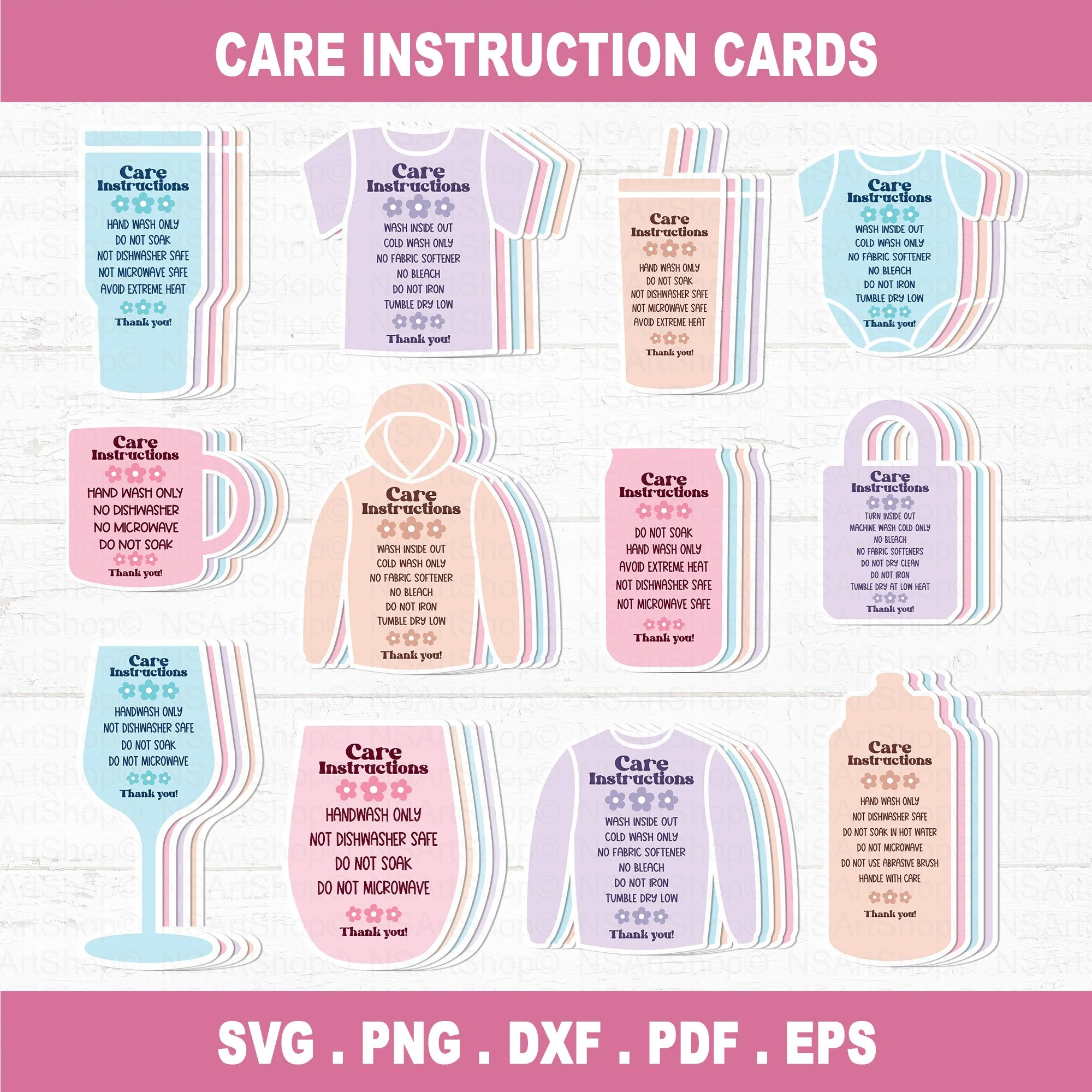 Care Card Instruction SVG Bundle