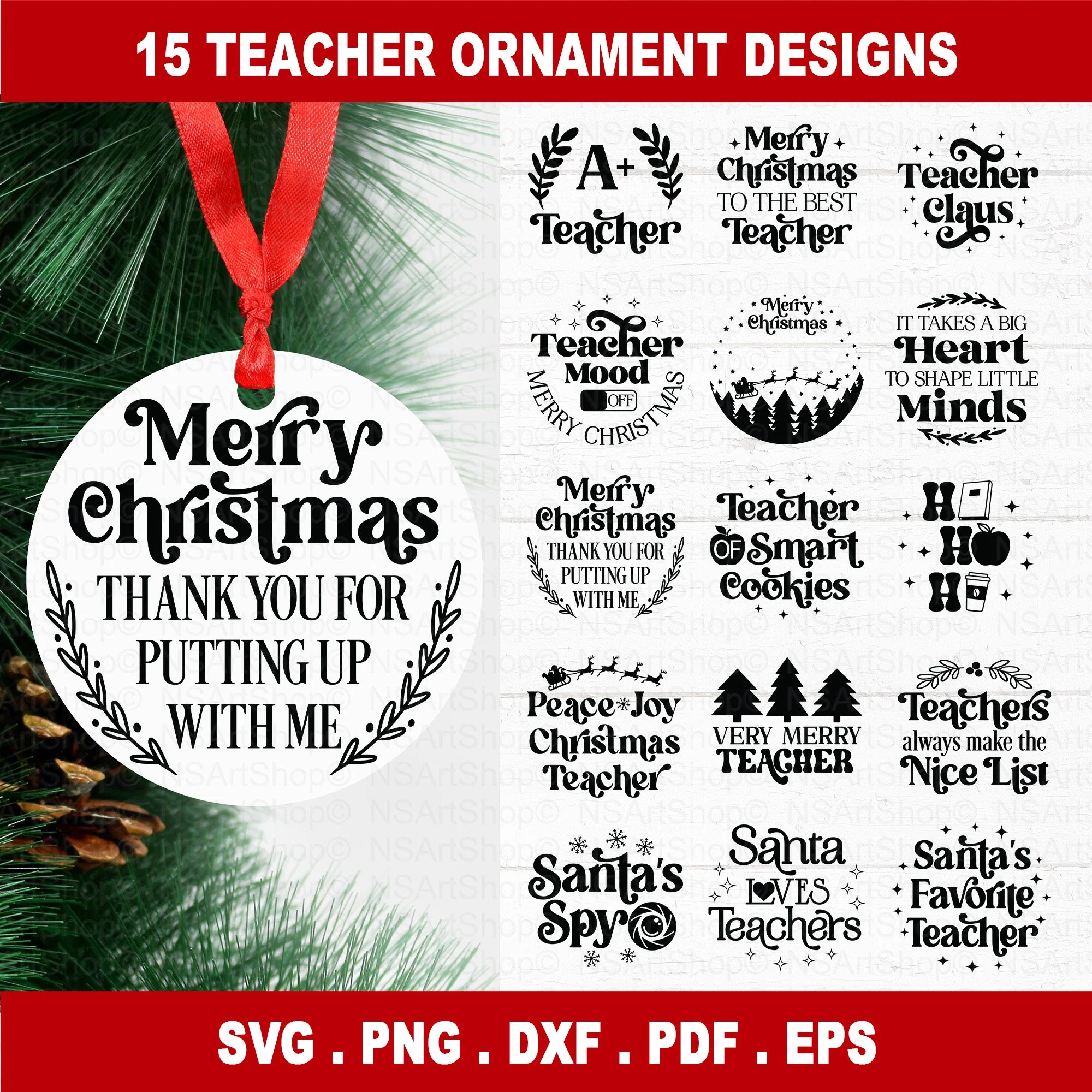 Christmas Teacher Ornament SVG Bundle