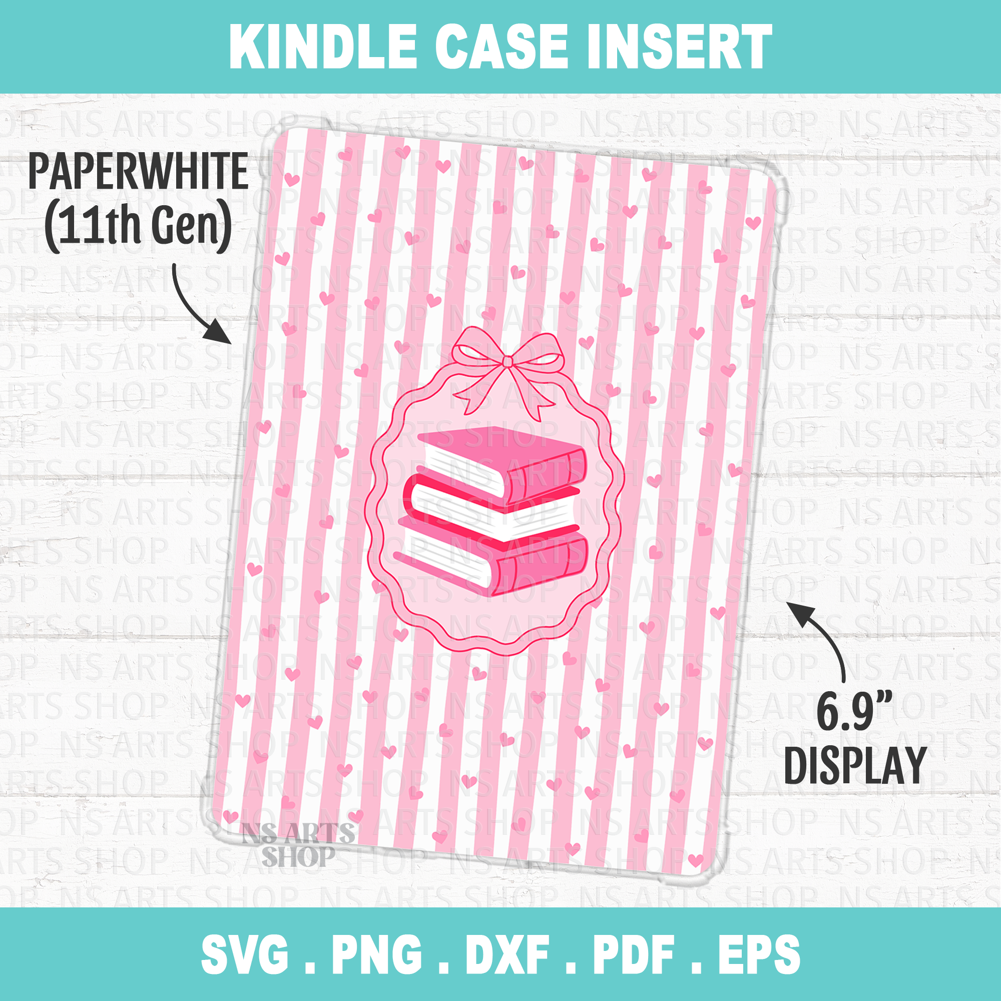 Books N' Pink Kindle Insert PNG Paperwhite 11th Gen