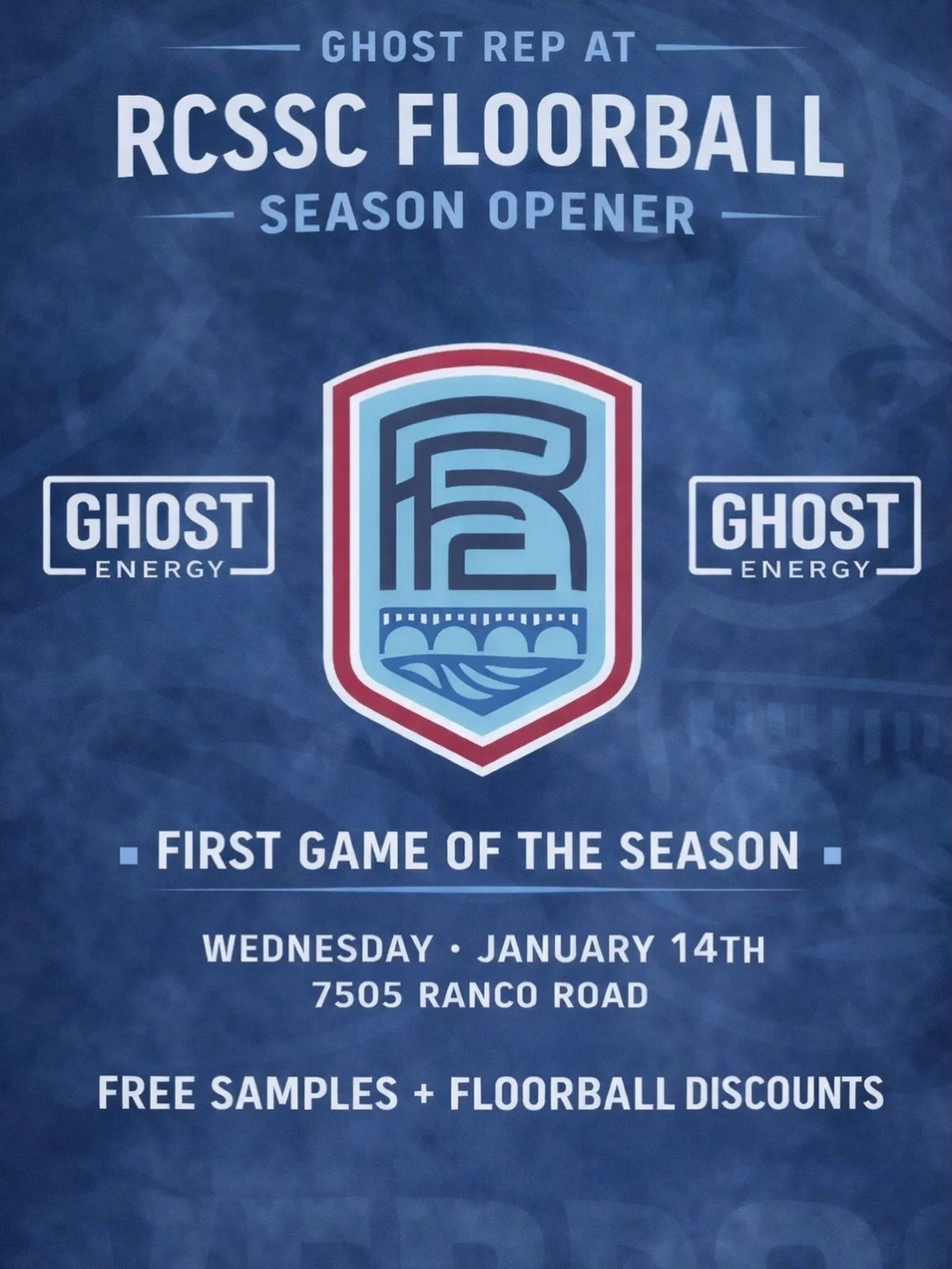 WEDNESDAY 1/14 &bull; 6:30PM 👻🏑

Season opener at the @rivercityssc Annex (7505 Ranco Road). Come catch floorball all night and enjoy some gifts&mdash;free samples are limited.

Shoutout to @ghostenergy + @laneyyfit for the goodies, and @efloorball