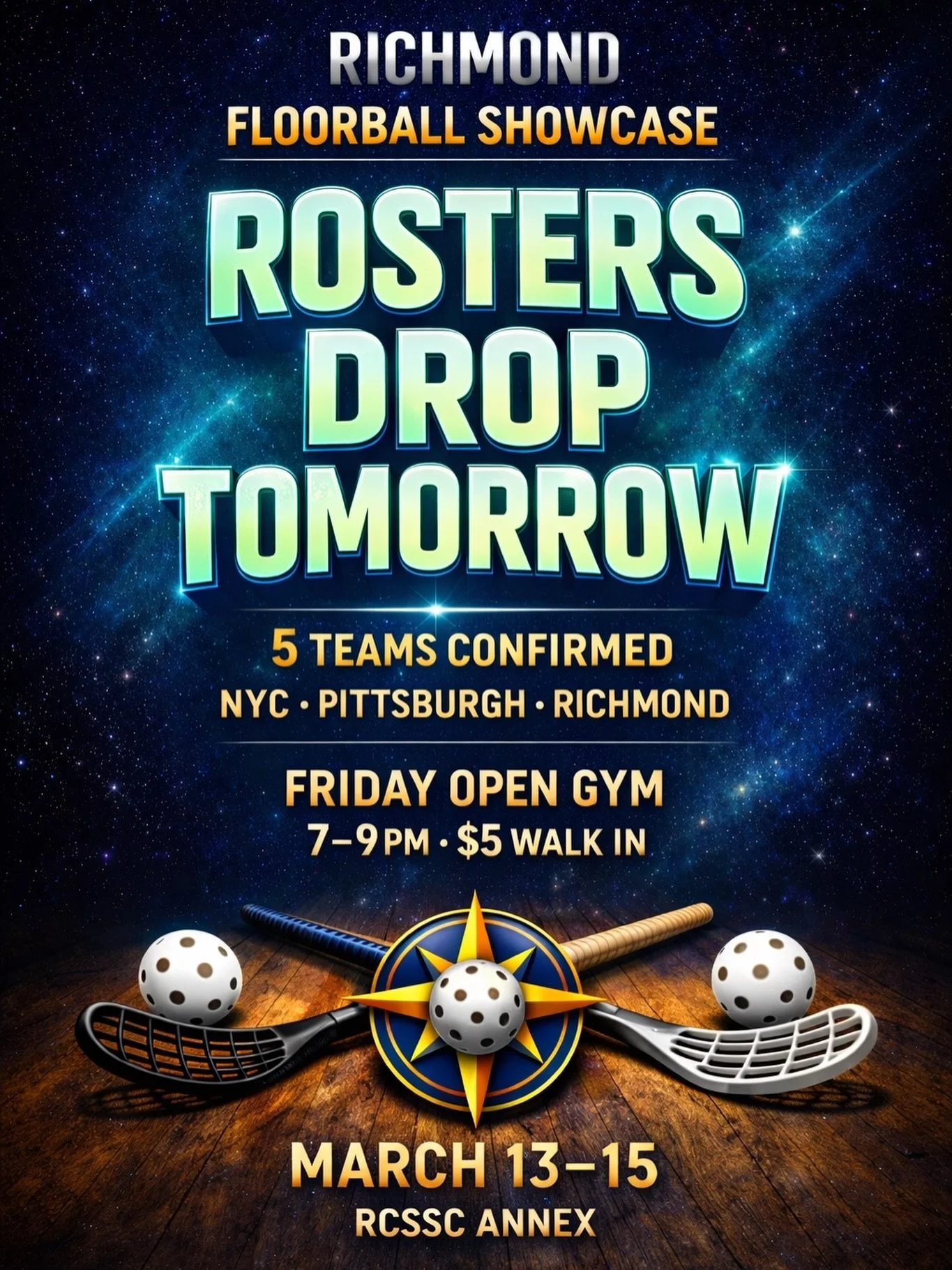 🚨 REOPENING REGISTRATION 🚨 

We&rsquo;ve got 5 teams on the board &mdash; 3 Richmond, NYC Floorball and Pittsburgh Forge.

To allow for perhaps an even 6 teams, reopening registration for a short window tonight. Another small push gets this thing t