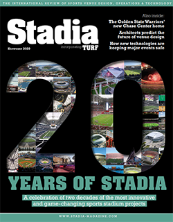 Stadia magazine cover marking 20 years of sports venue design  featuring several venues with input by David Hines