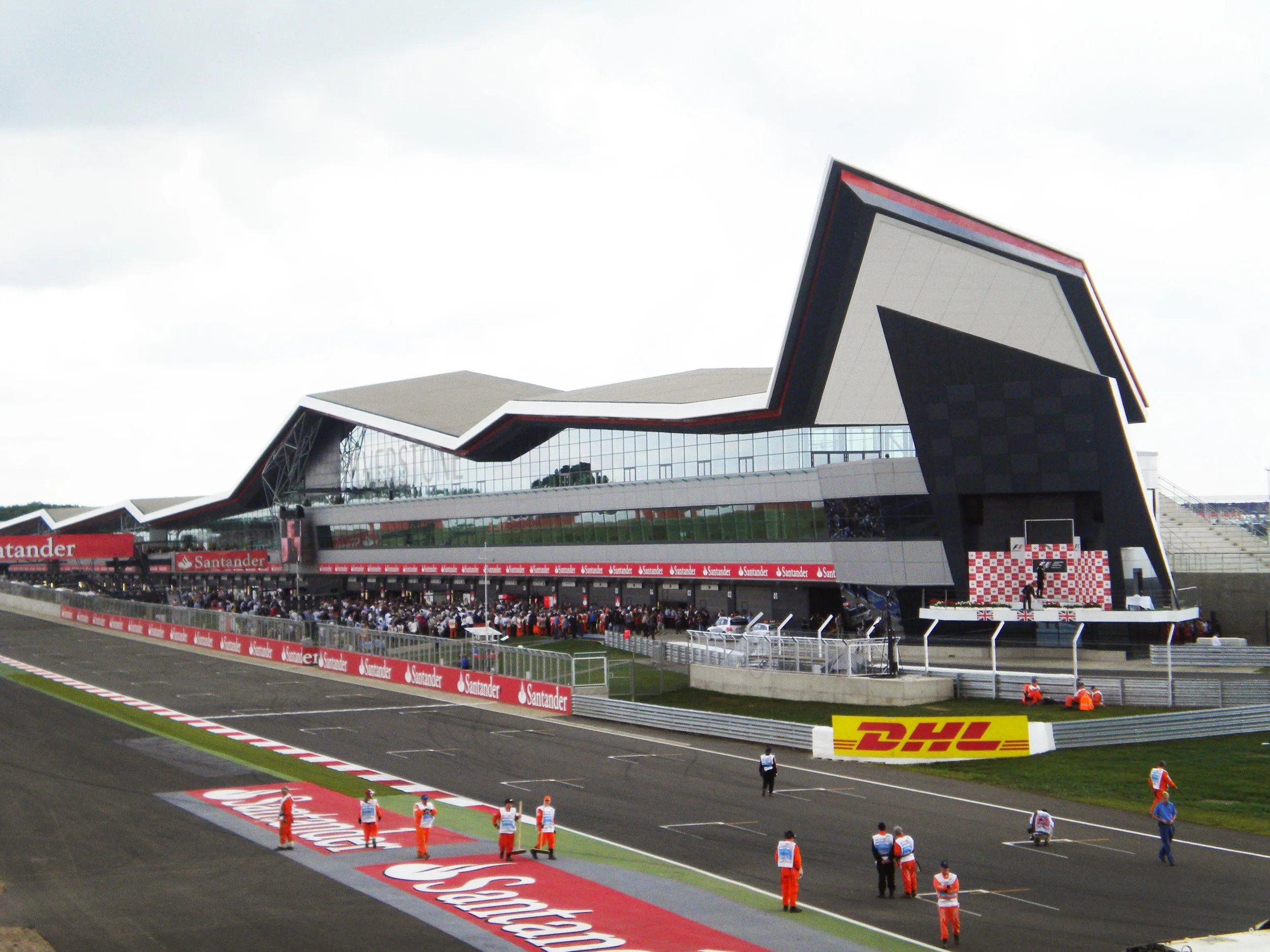 Silverstone Wing pit and paddock building beside the racing circuit, with Populous