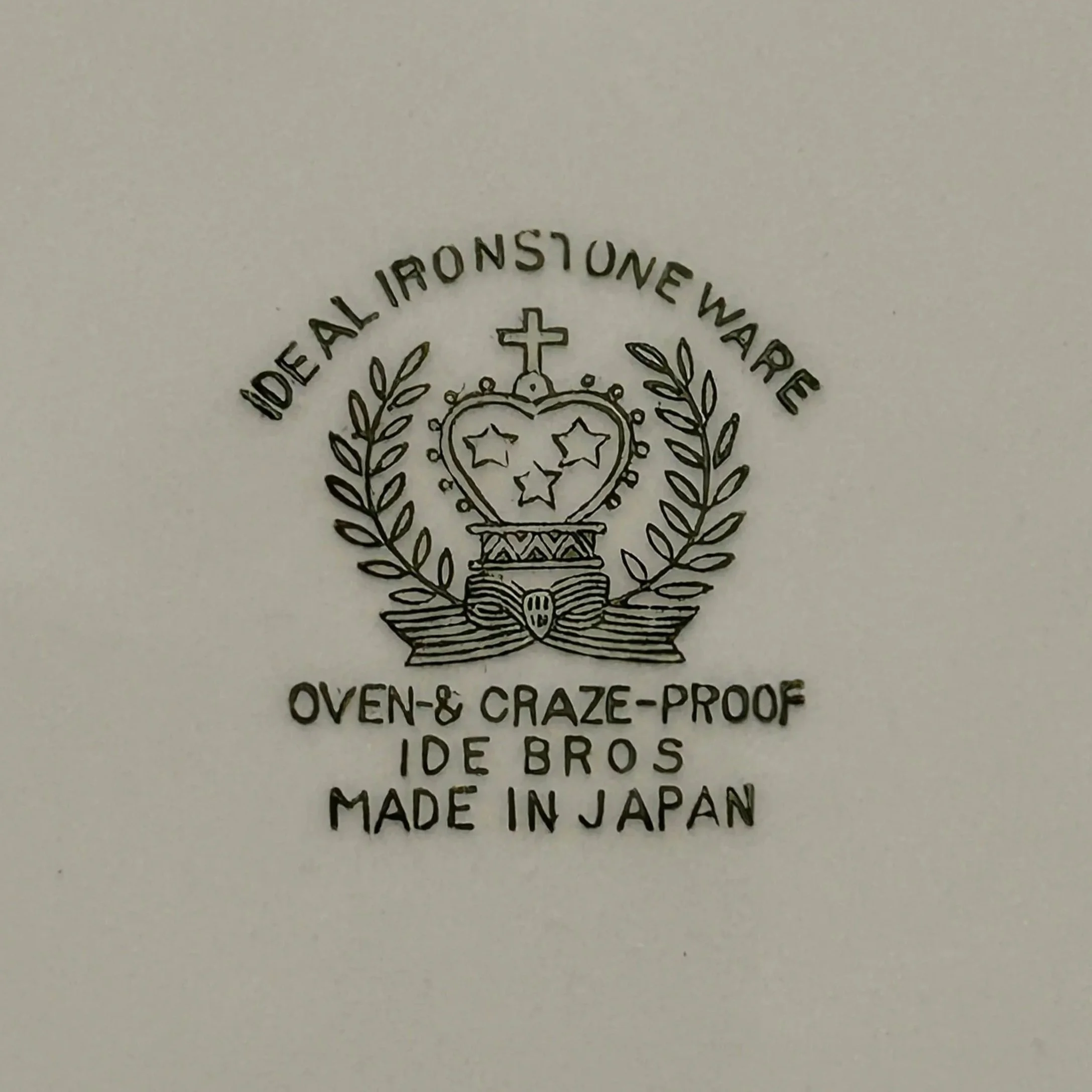 Underside of dish showing IDE Bros maker’s mark and “Made in Japan” stamp