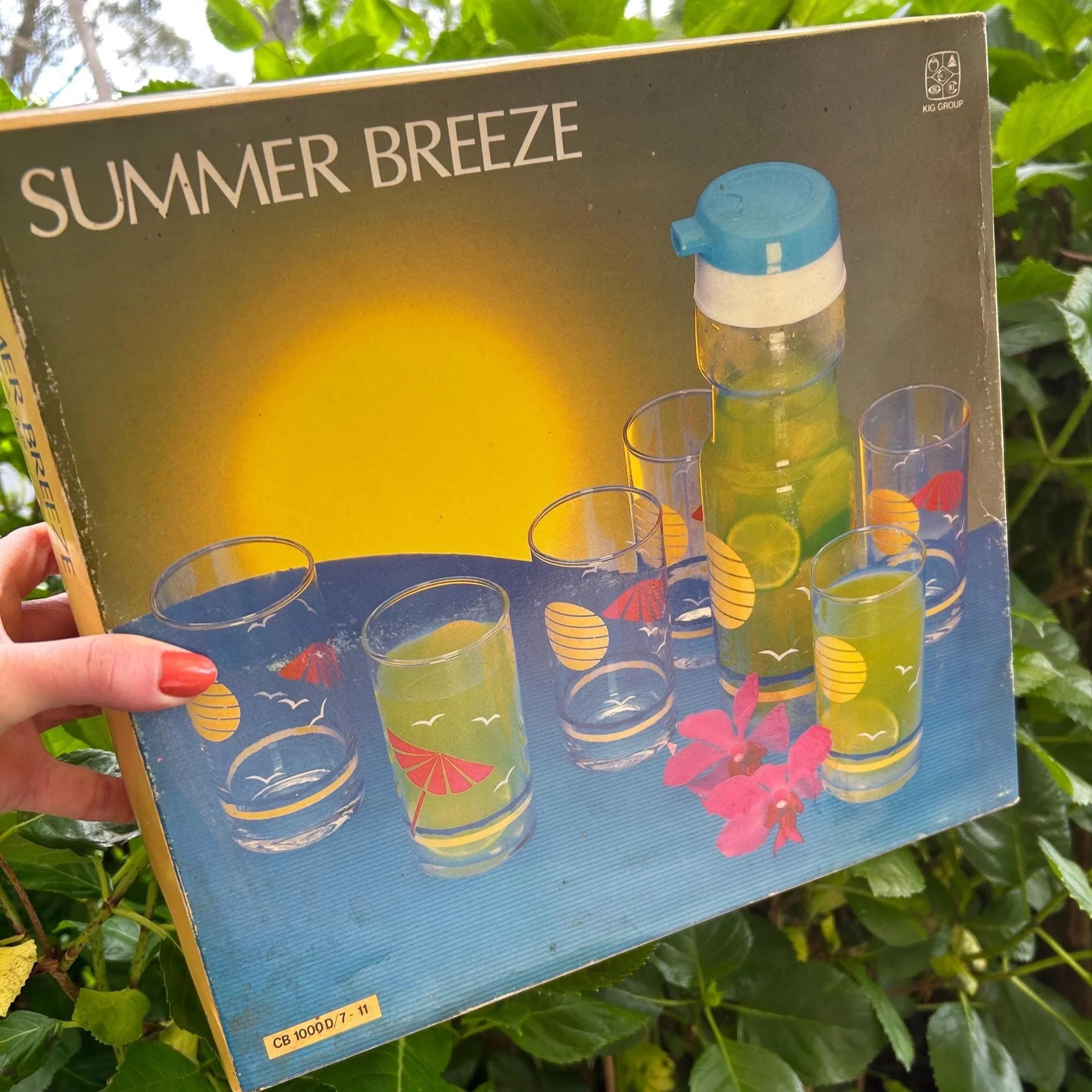 Box for 'Summer Breeze' glassware with bold sunset imagery