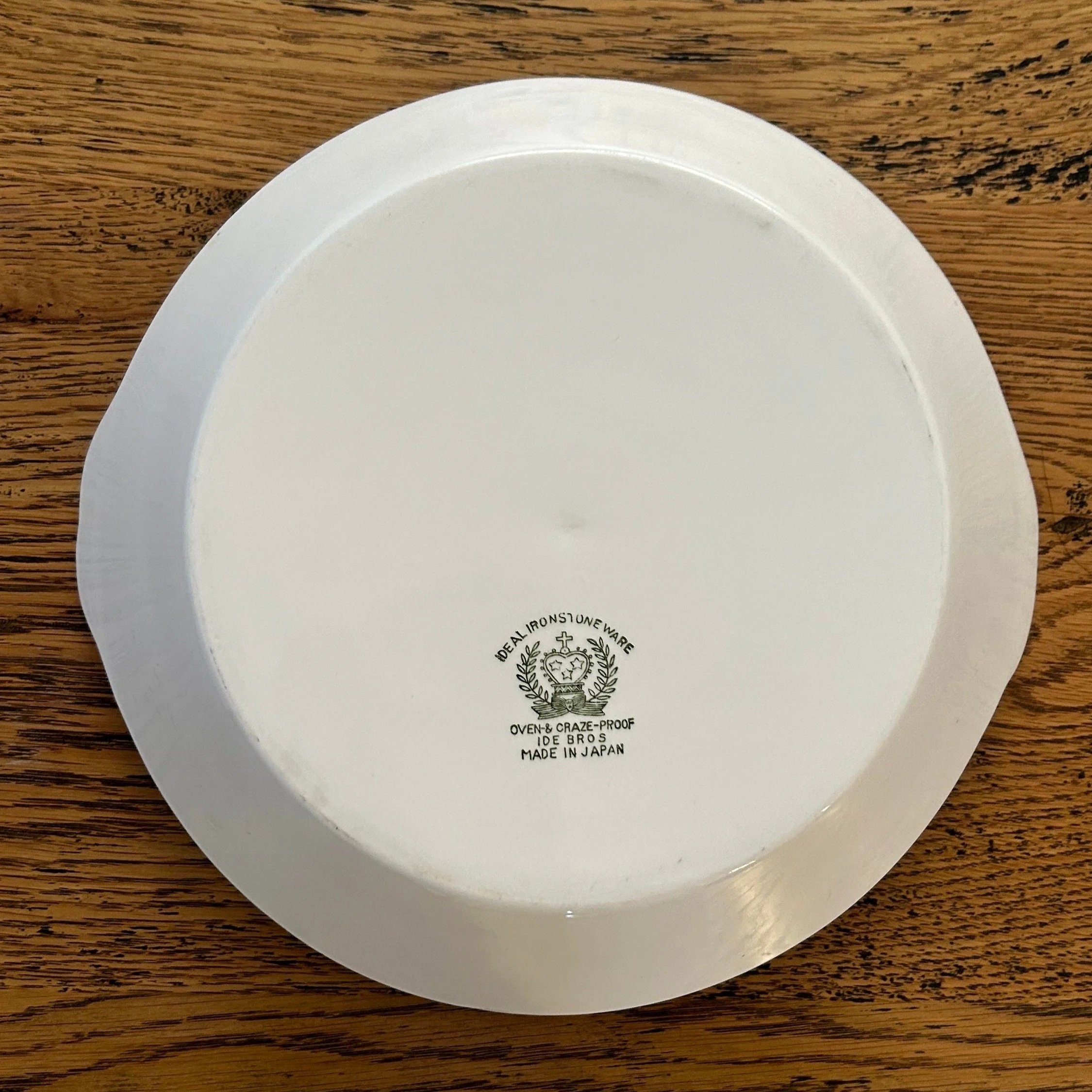 Maker’s mark reading “Ideal Ironstone Ware – IDE Bros – Oven & Craze-Proof – Made in Japan”