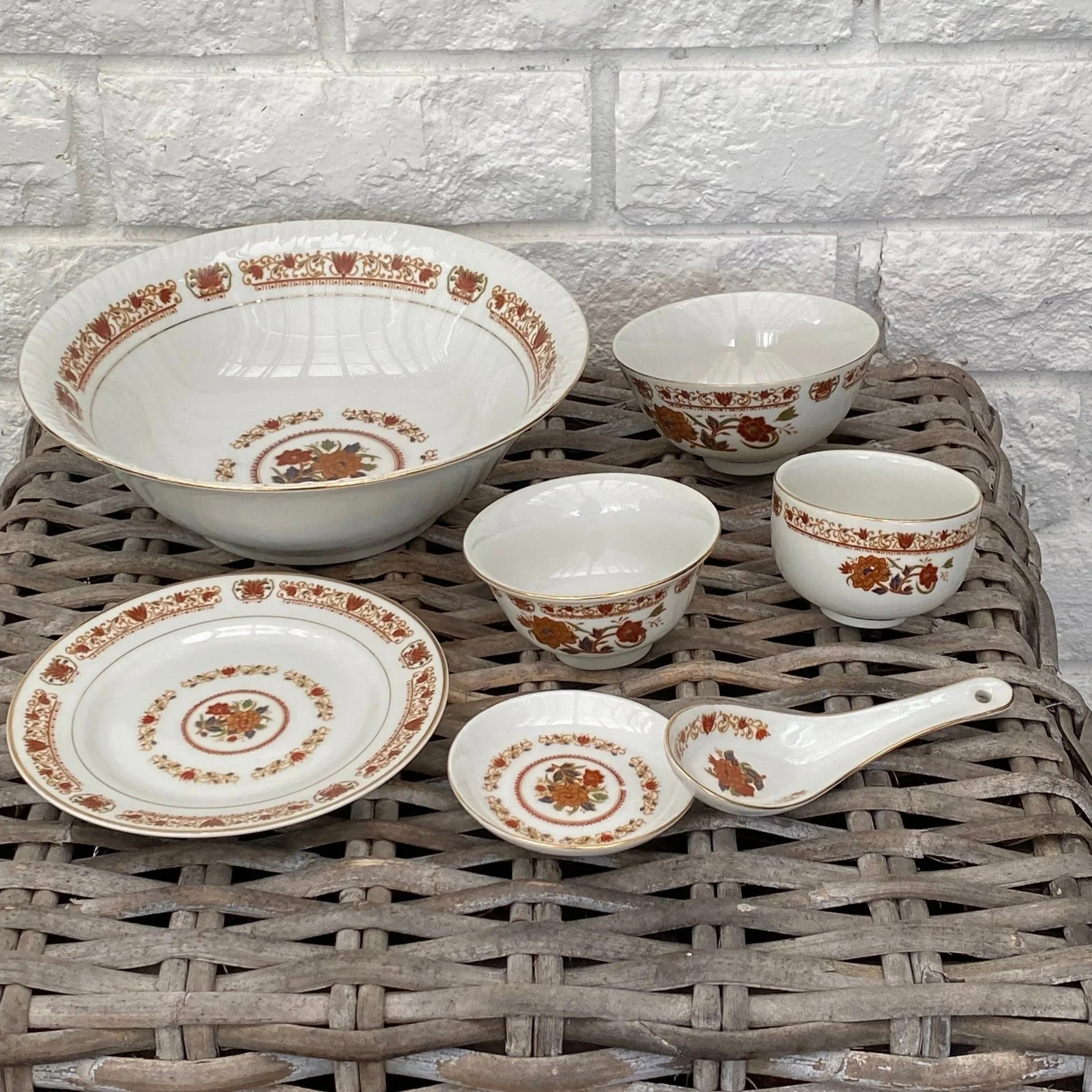 Full collection of Tatung ‘Lotus’ porcelain sets including bowls, plates, and spoons