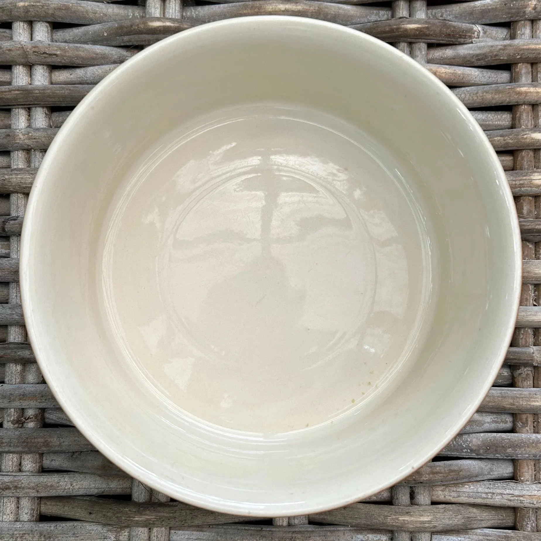 Overhead view showing cream glazed interior