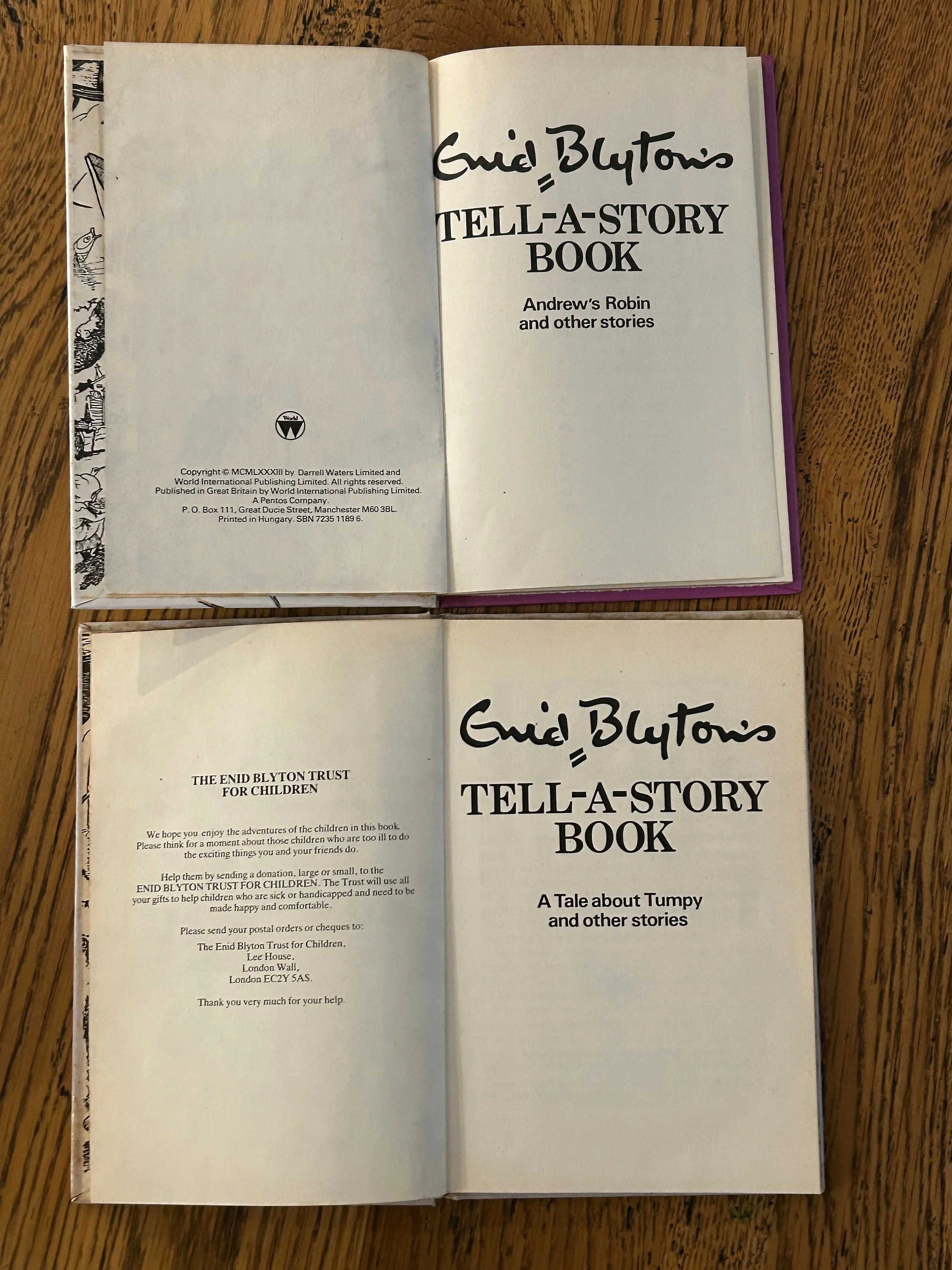 Open book showing title page of Andrew’s Robin and interior layout